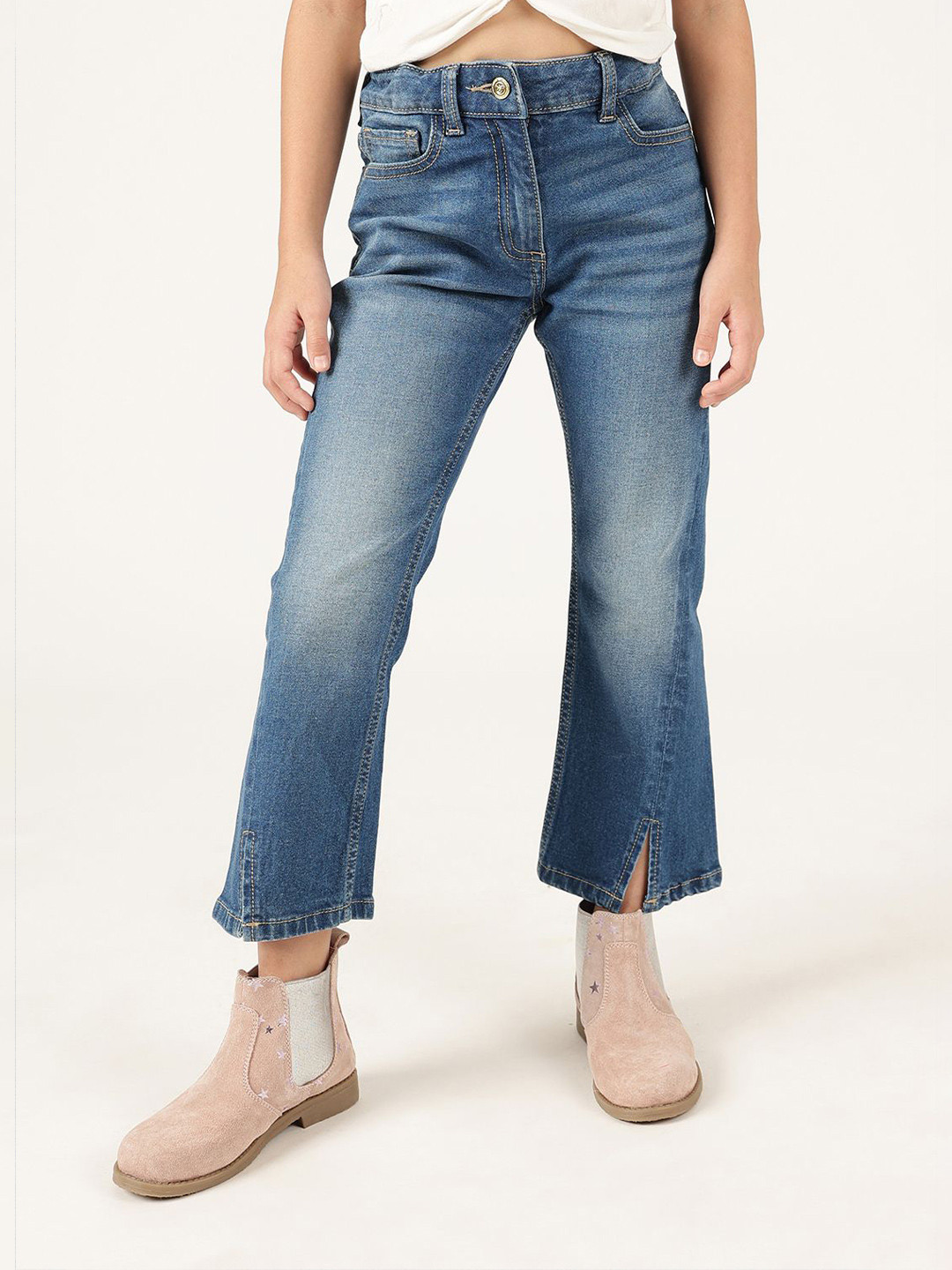 One Friday Girls Blue Classic Fit Cotton Denim Jeans