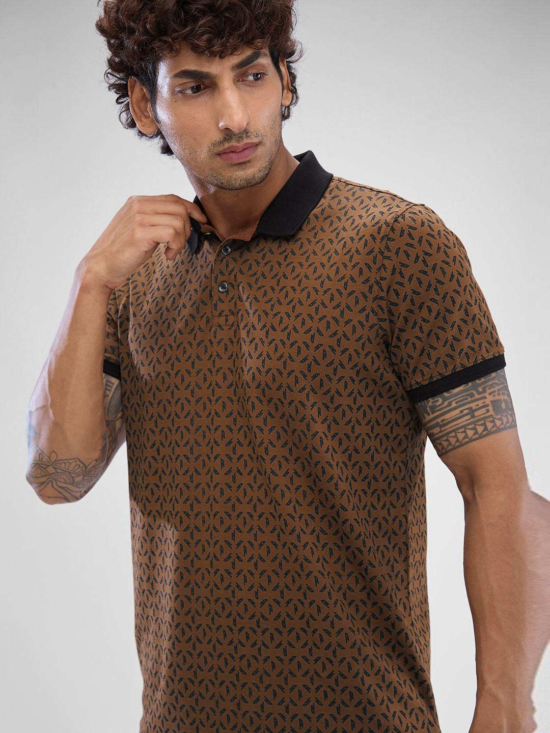 SPYKAR Men Abstract Printed Polo Collar Slim Fit T-shirt