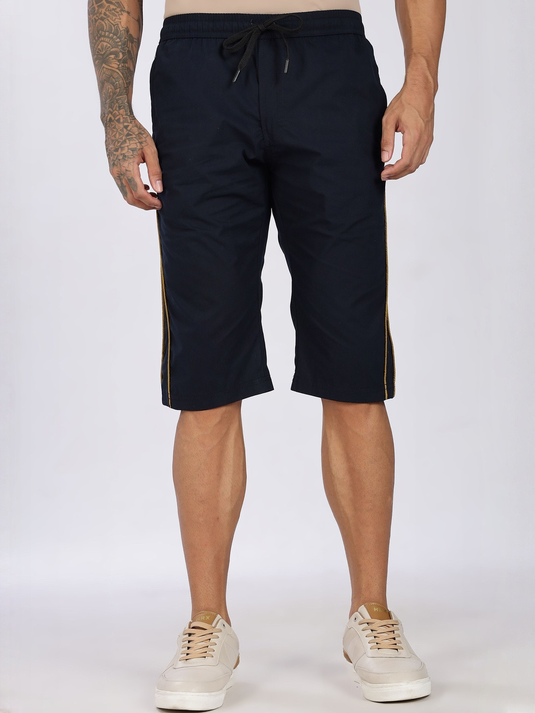 24 Street Men Striped Mid-Rise Cotton Capri Shorts