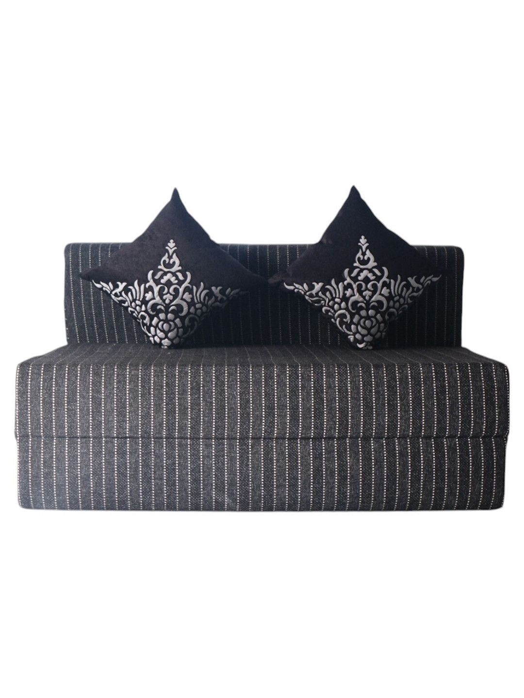 FRIENDS LIFE Grey & White Striped 2 Seater Comfort For All Sofa Cum Bed With 2 Pillows