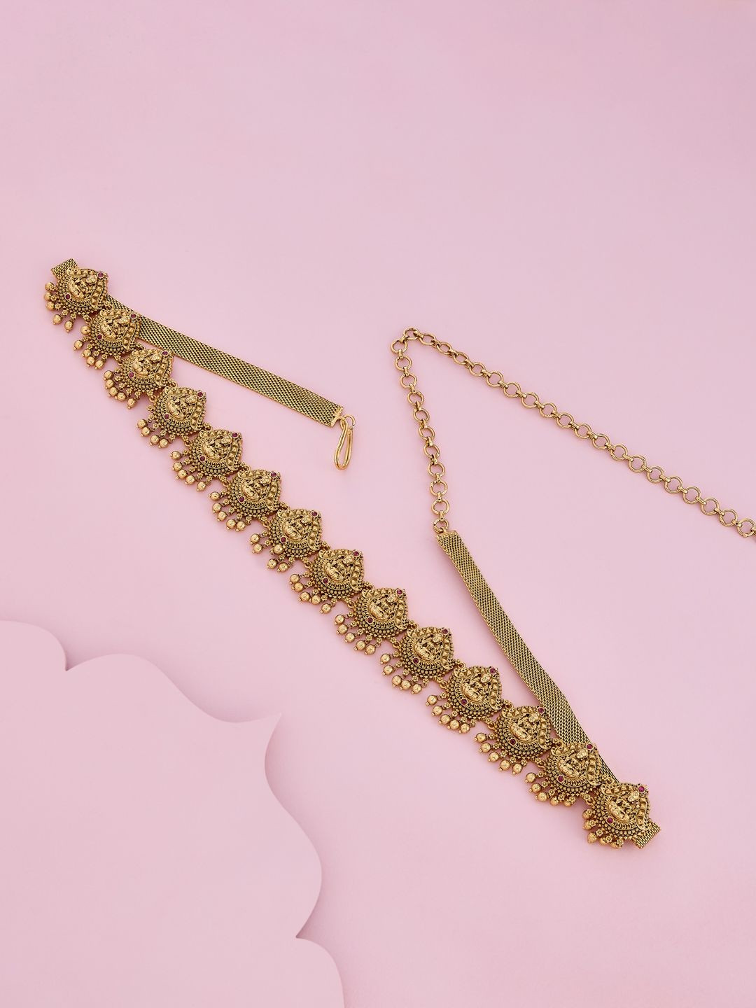 Kushal's Fashion Jewellery Ruby Gold-Plated Ethnic Antique Kamarband Saree Accessories