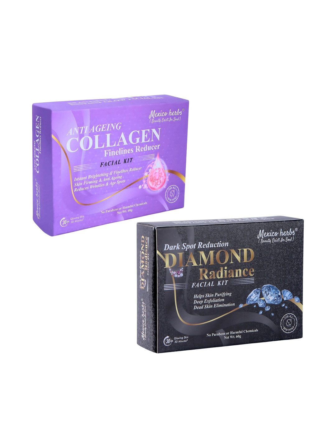 Mexico herbs Set Of 2 Diamond & Collagen Facial Kit For Anti Ageing - 60 g Each