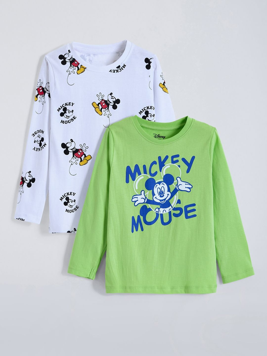 Hopscotch Kids Pack Of 2 Mickey Mouse Printed Round Neck Pure Cotton T-Shirts