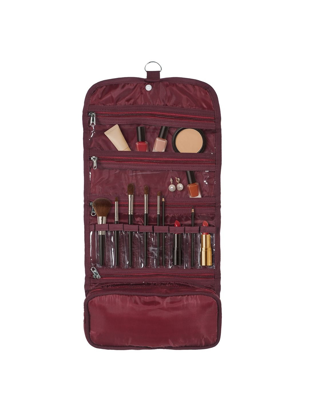 Aura Brown & Transparent Parachute Travel Pouch Makeup Organiser With Hanging Hook