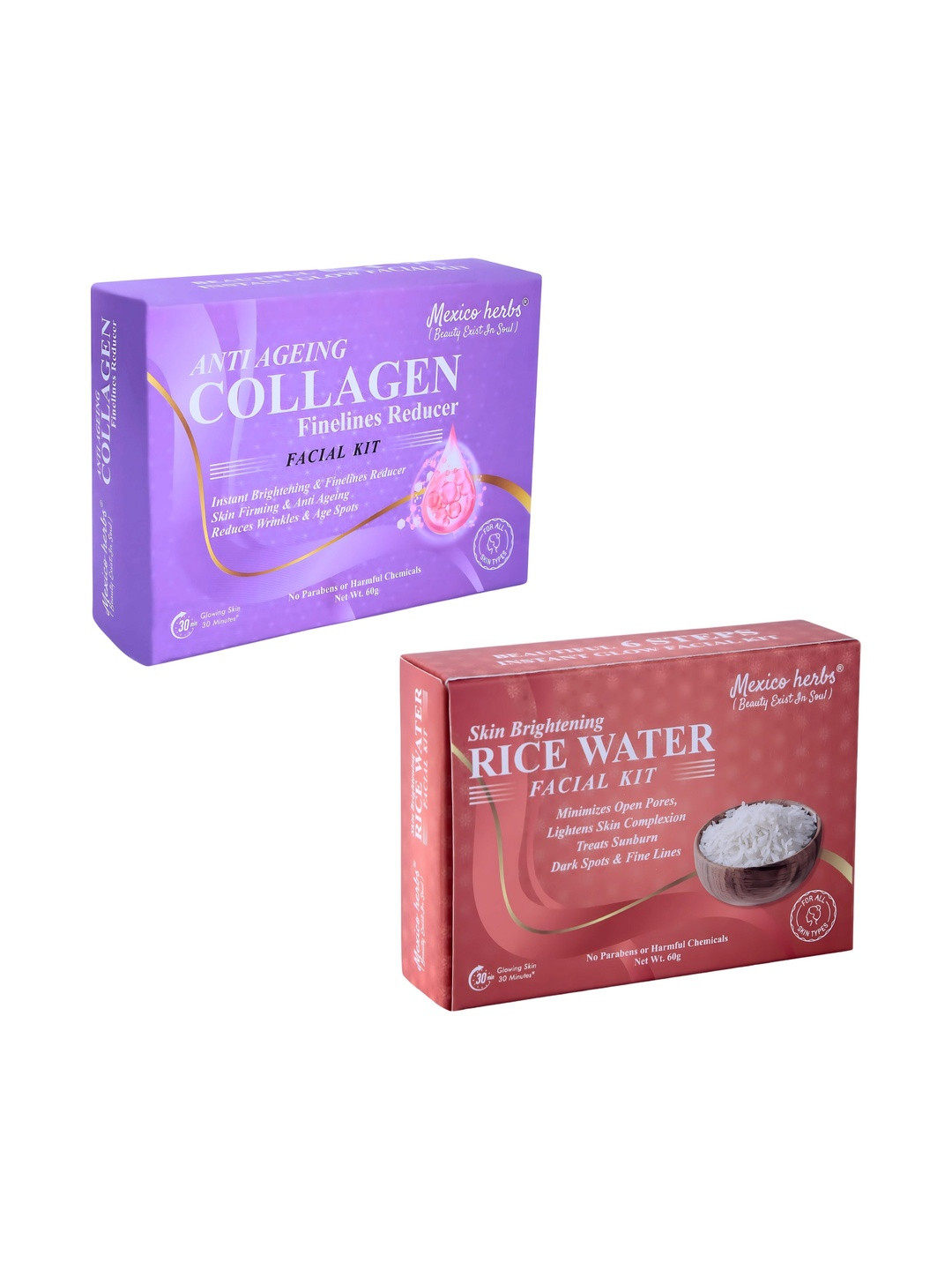 Mexico herbs  Set Of 2 Collagen & Rice Water Facial Kit - 60 g Each