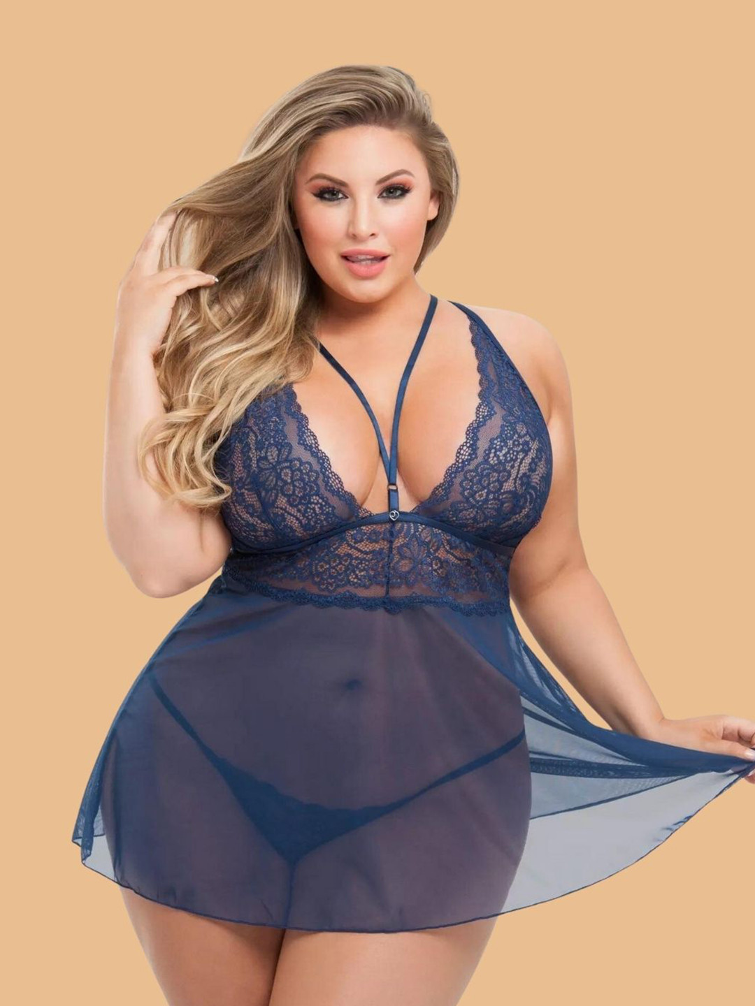 ZERJAMA Women Plus Size Nylon Baby Dolls with Briefs