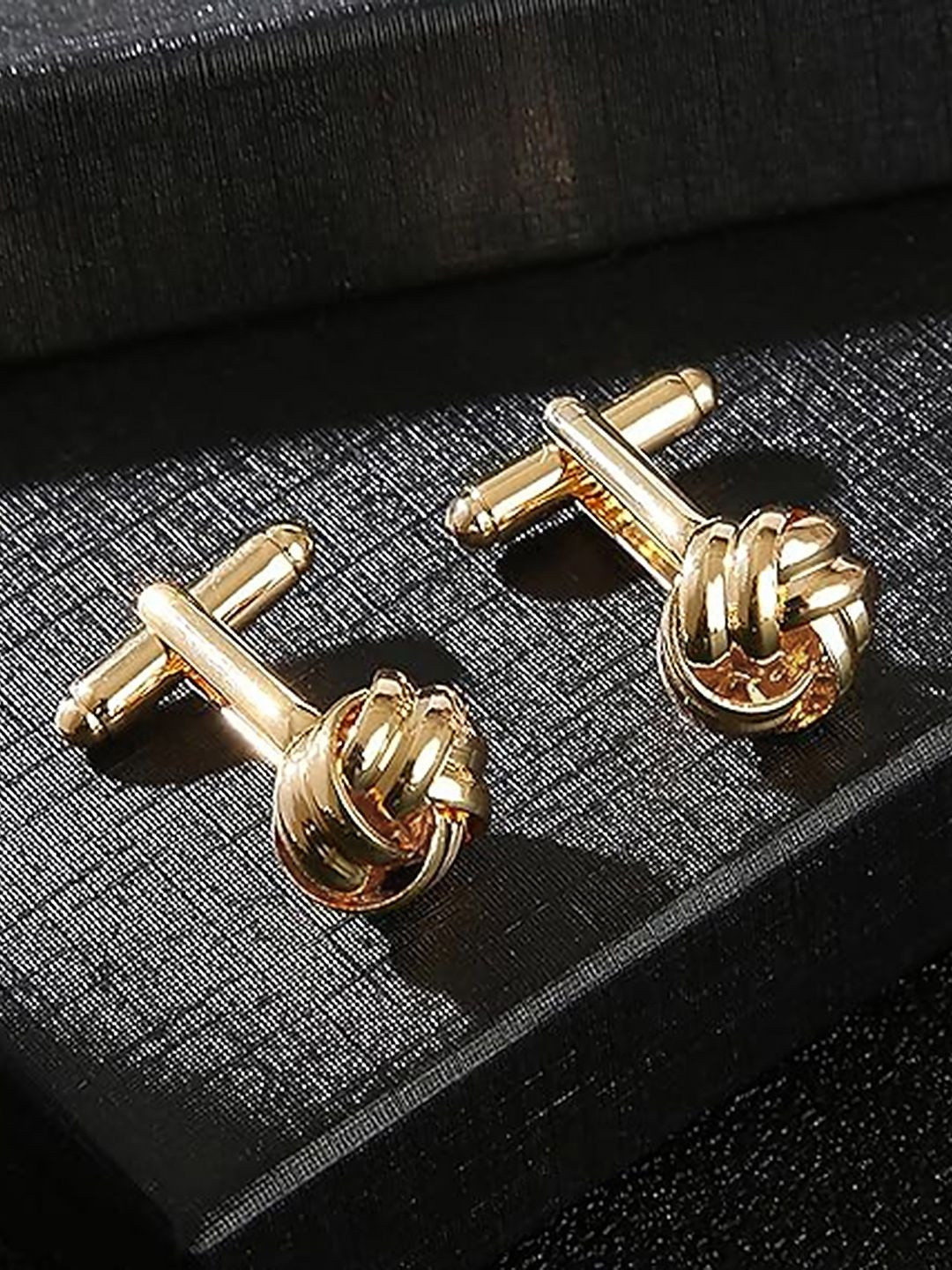 Peora Men Gold Plated Knot Shape Cufflinks Formal Accessories Cufflink