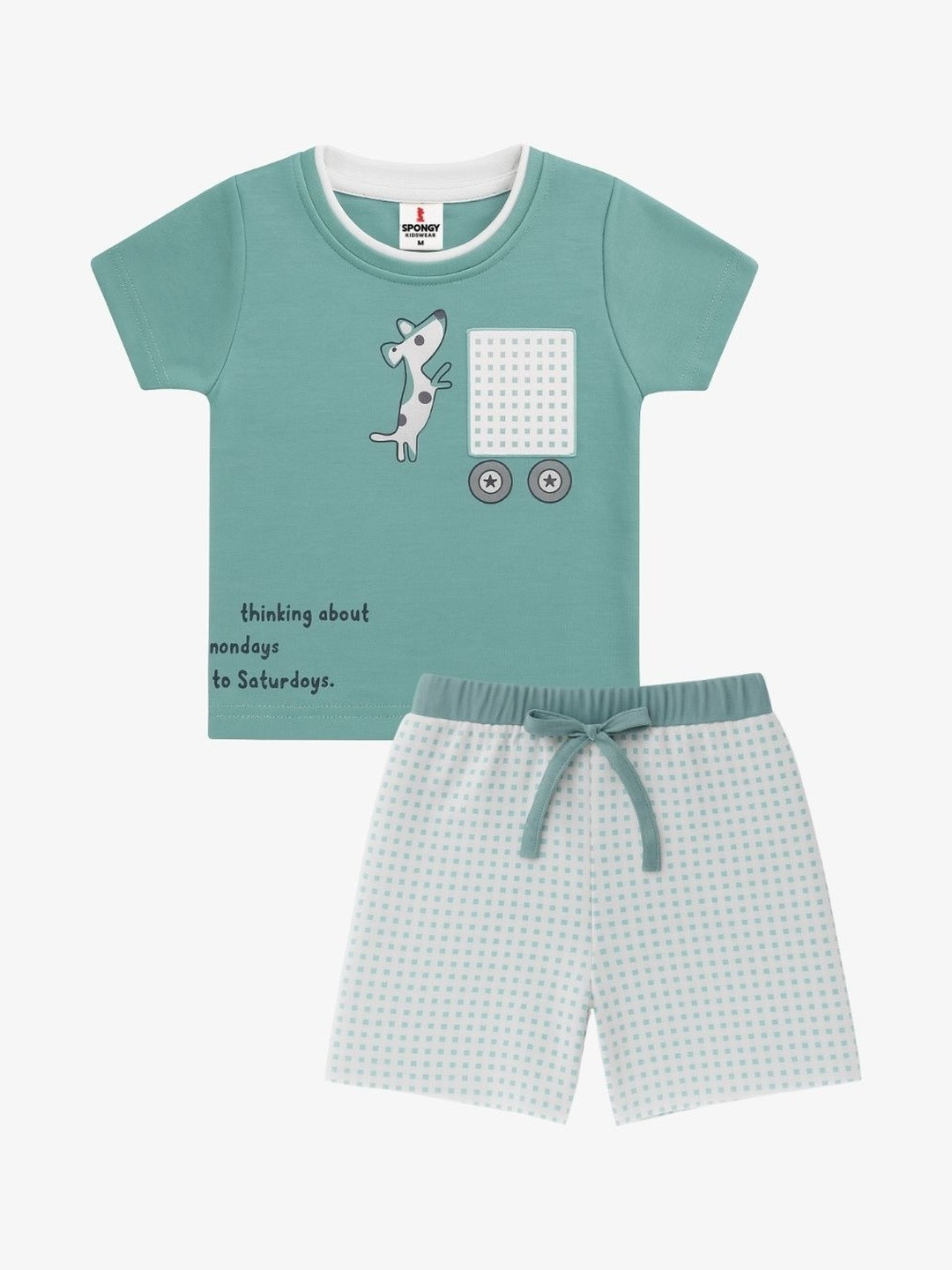 SPONGY Unisex Kids Printed Pure Cotton T-shirt With Shorts