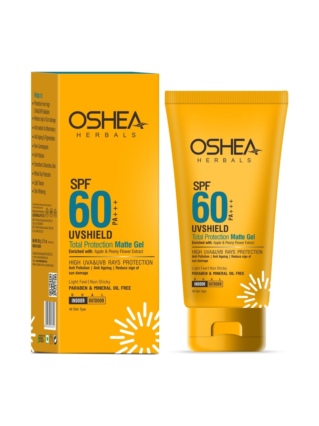 Oshea Herbals UV Shield Total Protection Matte Gel SPF 60 PA+++ With Apple - 60 g