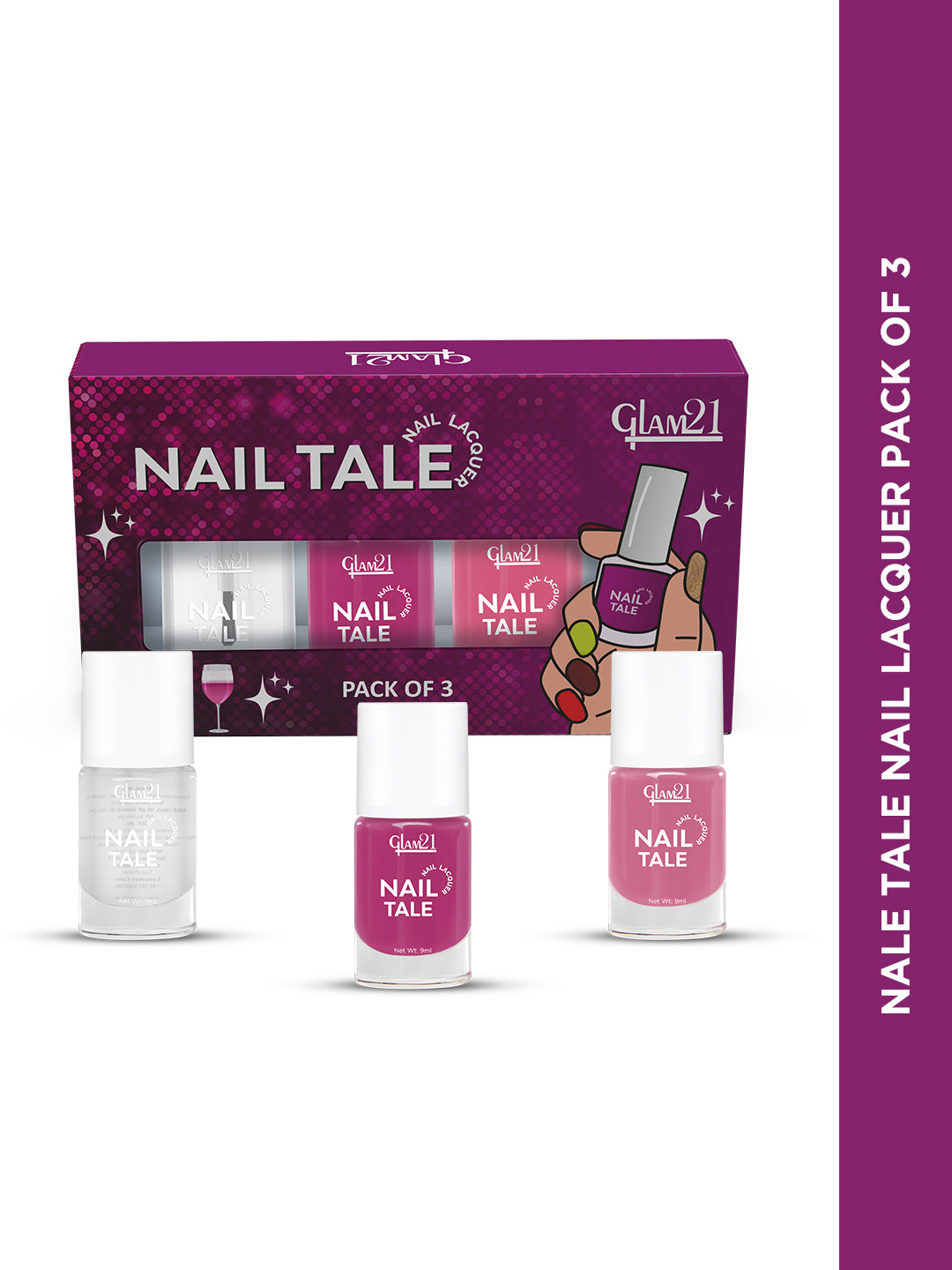 GLAM21 Set of 3 Nail Tale Quick Dry Nail Paint 9 ml each - Shades 05+08+18