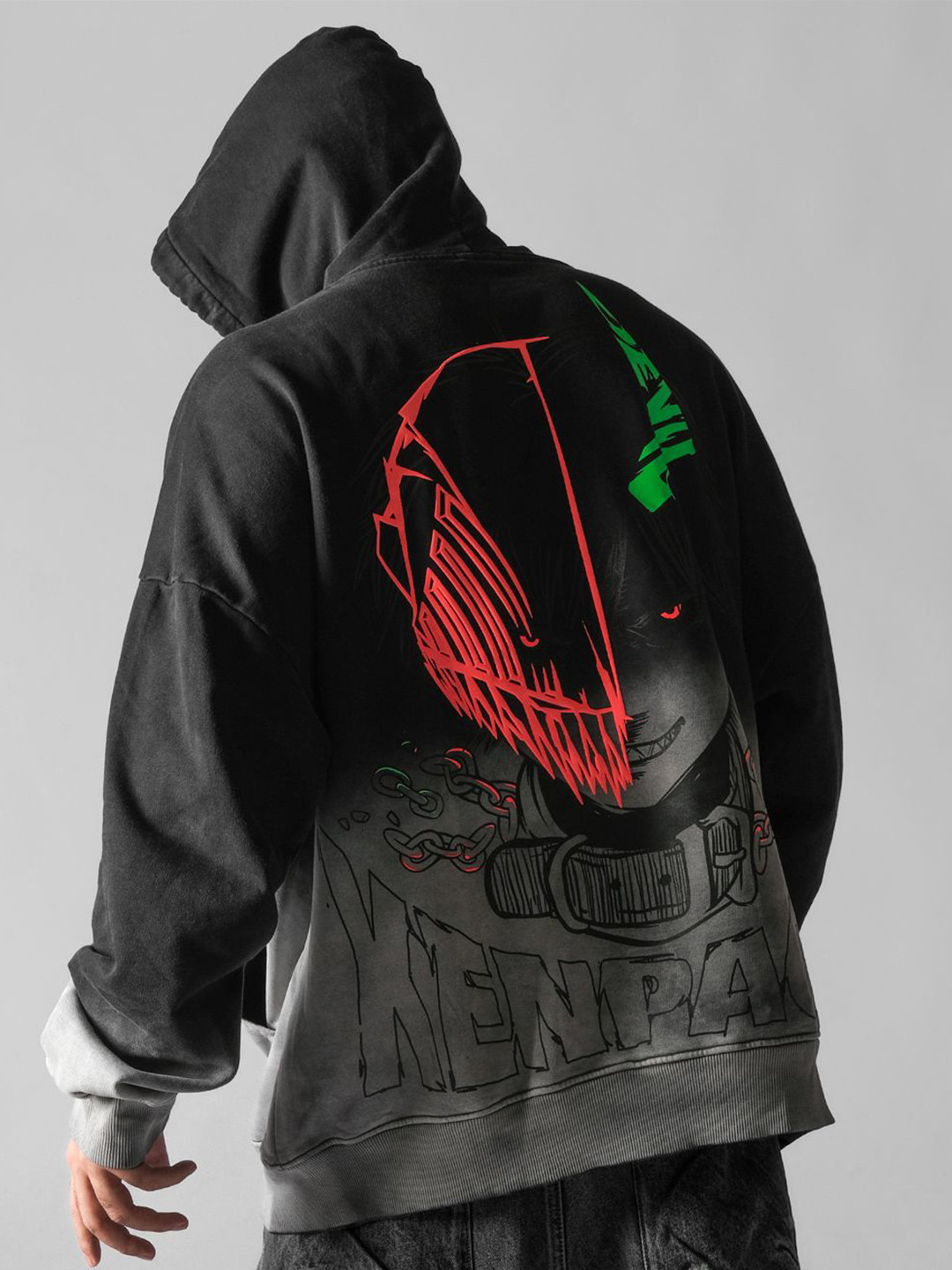 Xenpachi Men Chainsaw Anime Devil Hunter Printed Oversize Drop Shoulder Sweatshirt