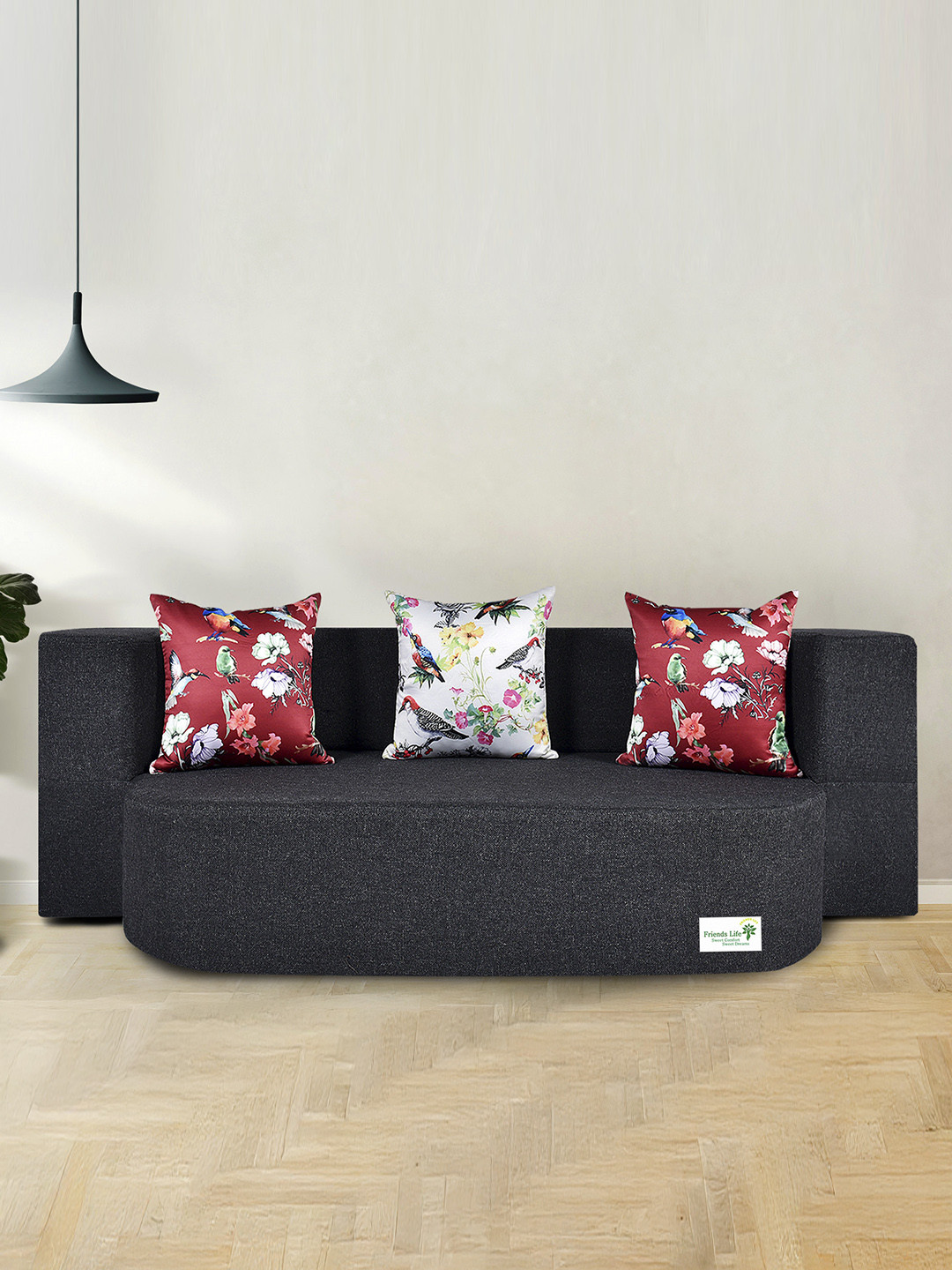 FRIENDS LIFE Brown & White Matte 3 Seater Inflatable Sofa Cum Beds