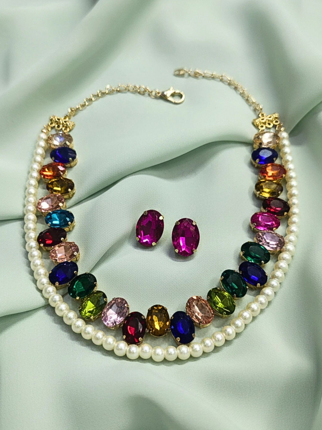 MANSIYAORANGE Cubic Zirconia Crystal-Studded Jewellery Set