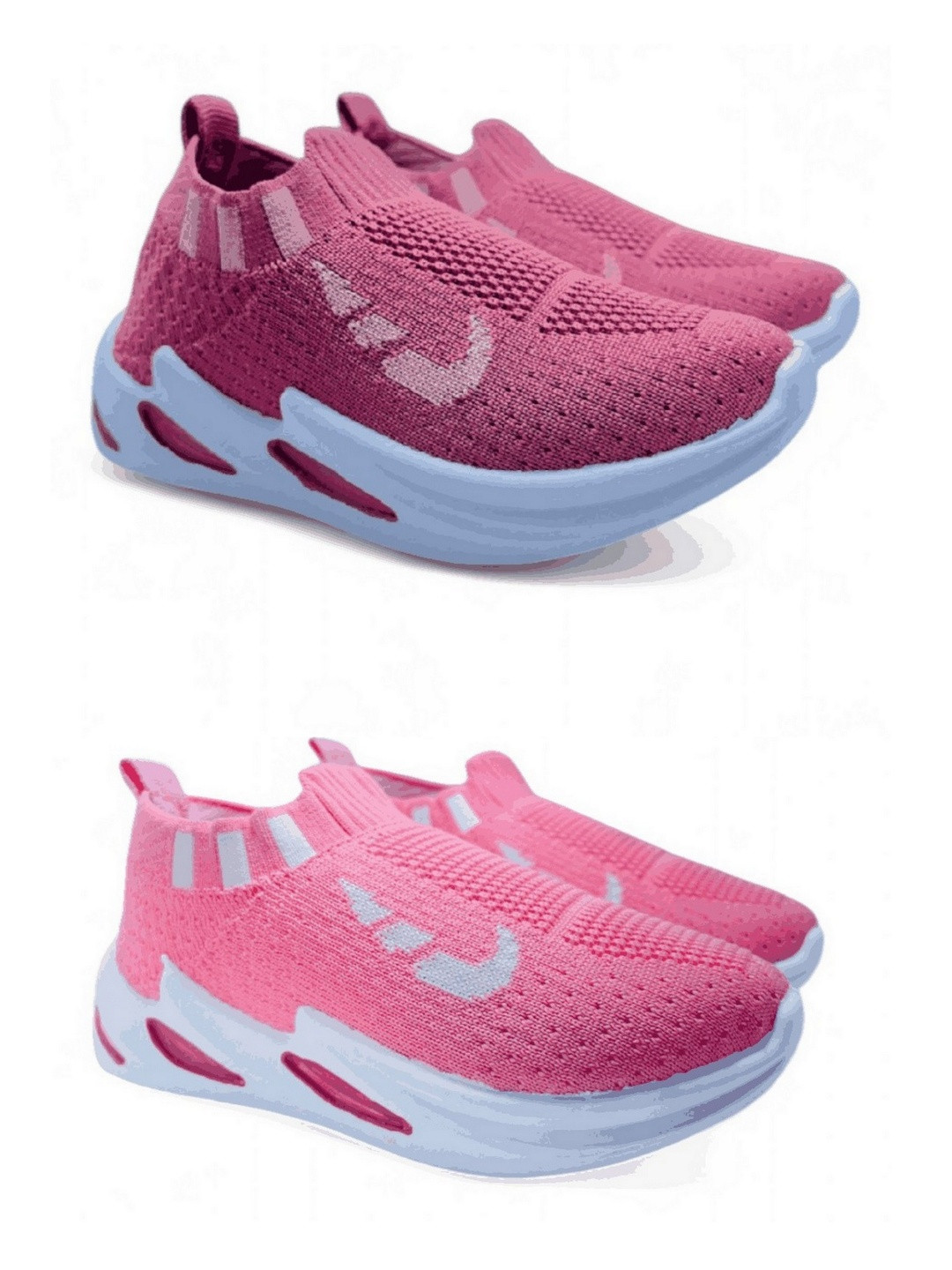 FABBMATE Set Of 2 Kids Textured Round Toe Contrast Sole Slip-On Sneakers