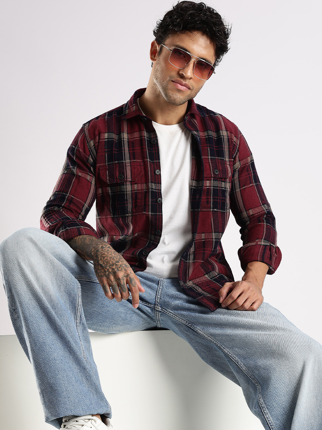 COOL COLORS Men Red Checked Cotton  Casual Shirts
