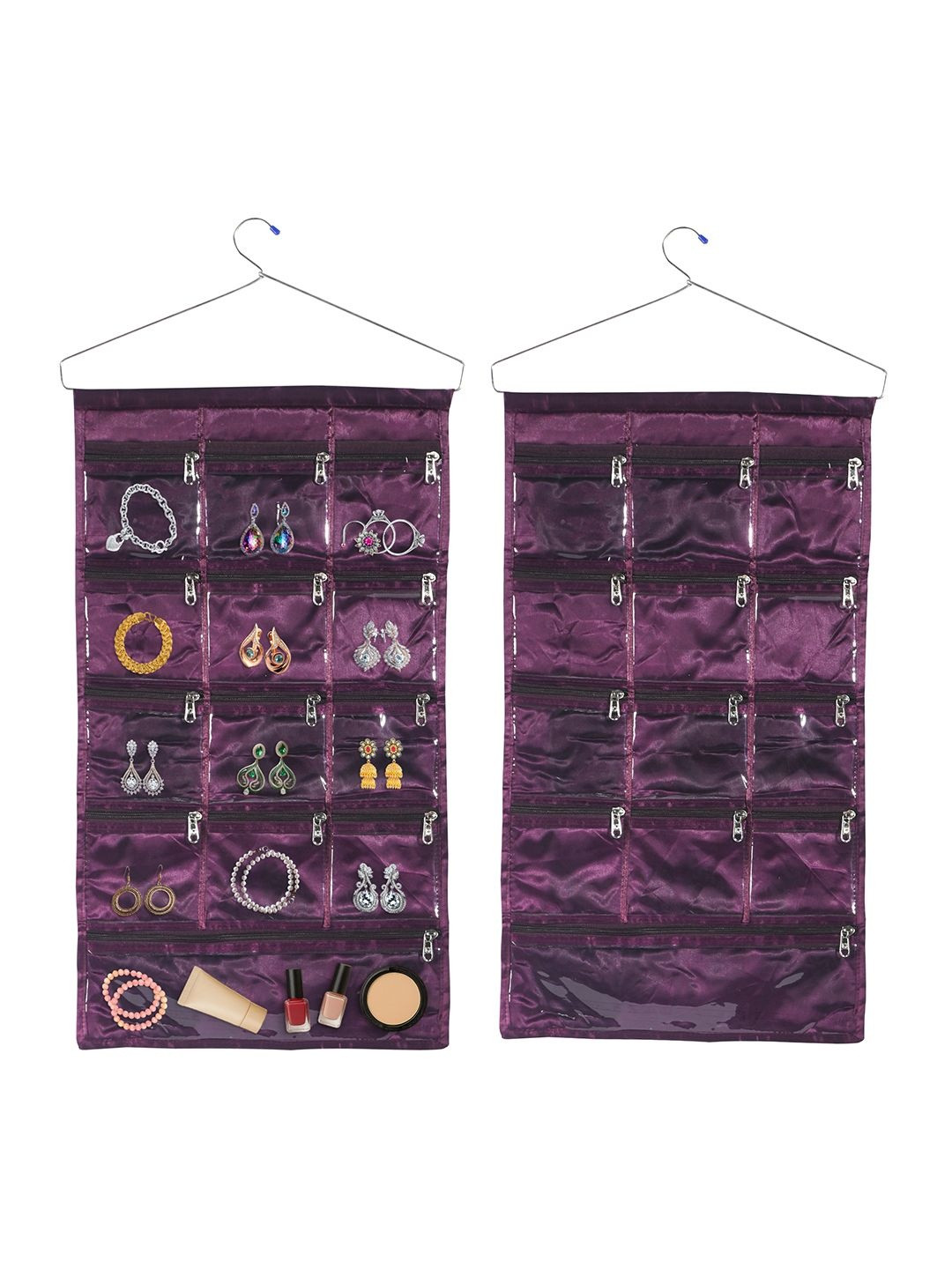 Kuber Industries Purple 2 Pcs Makeup Pouch Bags with 13 Compartments