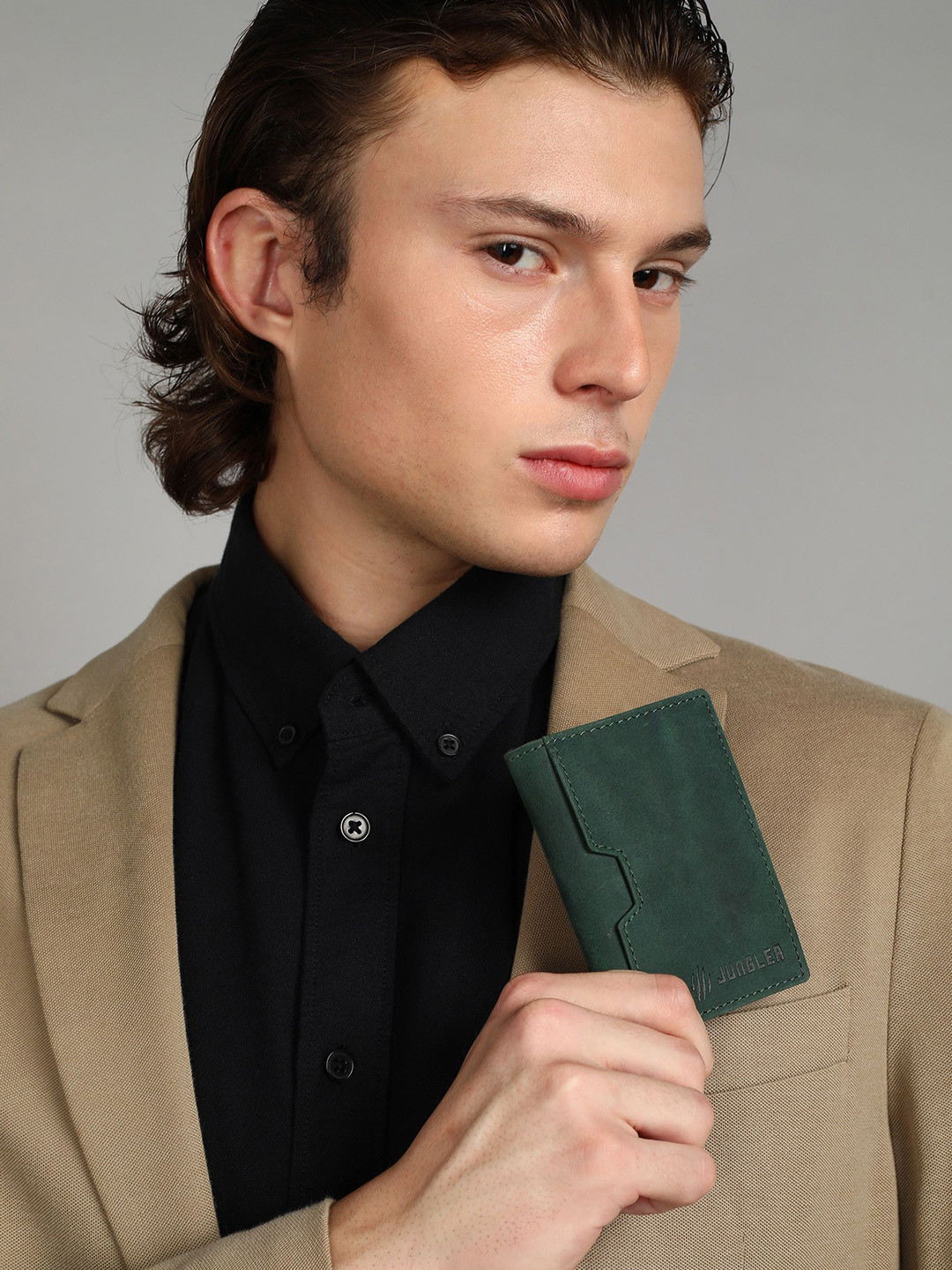 JUNGLER Pebbled Full Grain Nappa Leather Bi-Fold Wallet with Zip & Snap Tab