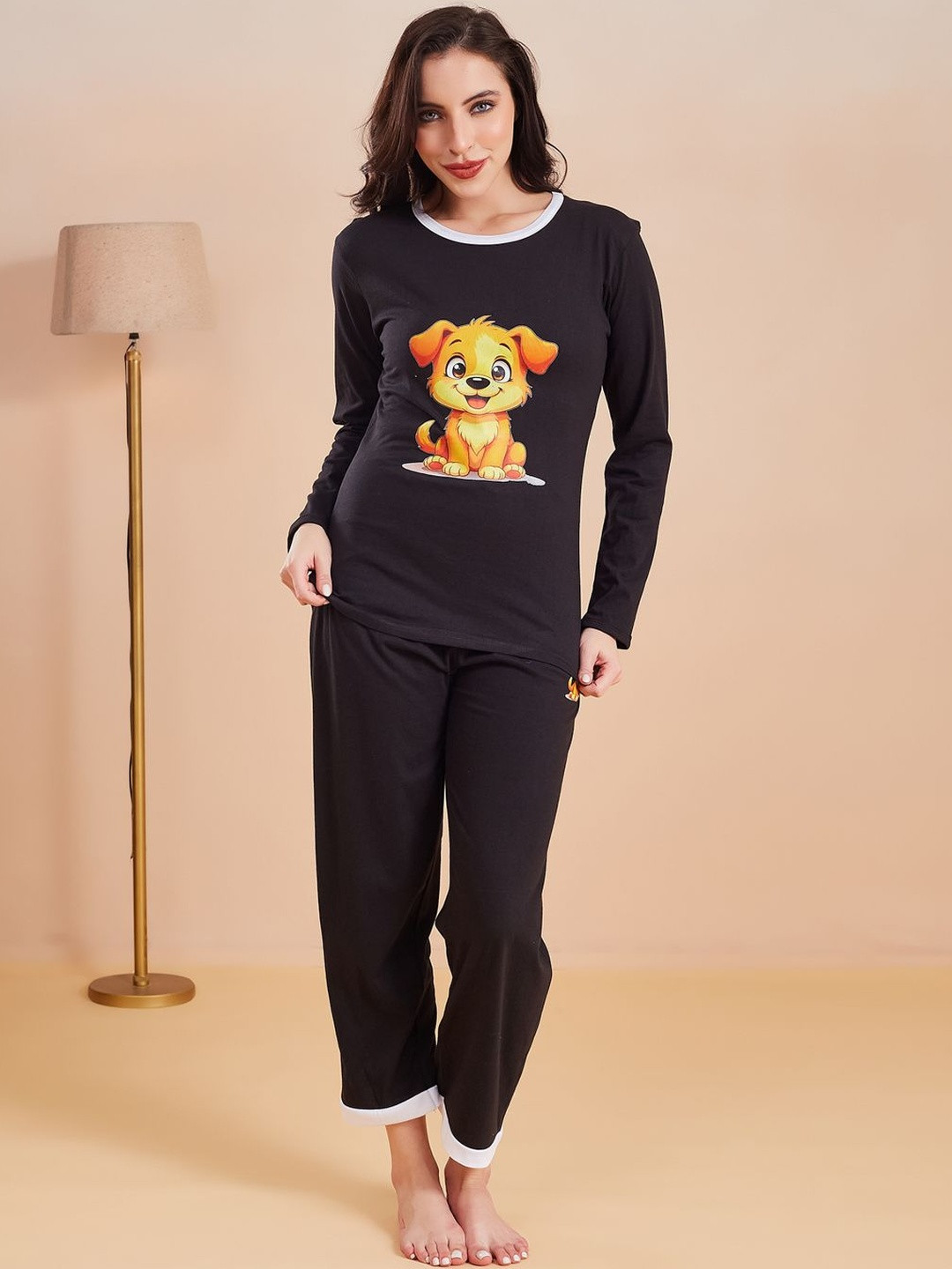 SECRETS BY ZEROKAATA Women Graphic Printed Cotton Winter Night suit