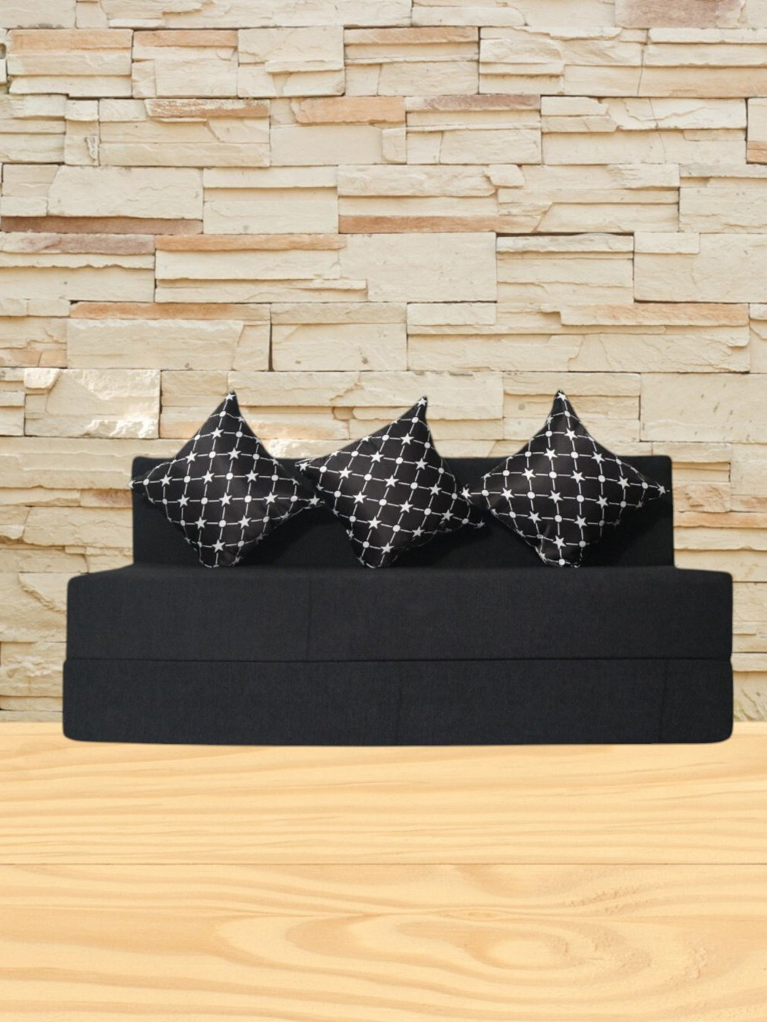 FRIENDS LIFE White & Black 3 Seater Comfort Sofa Cum Bed With Pillows