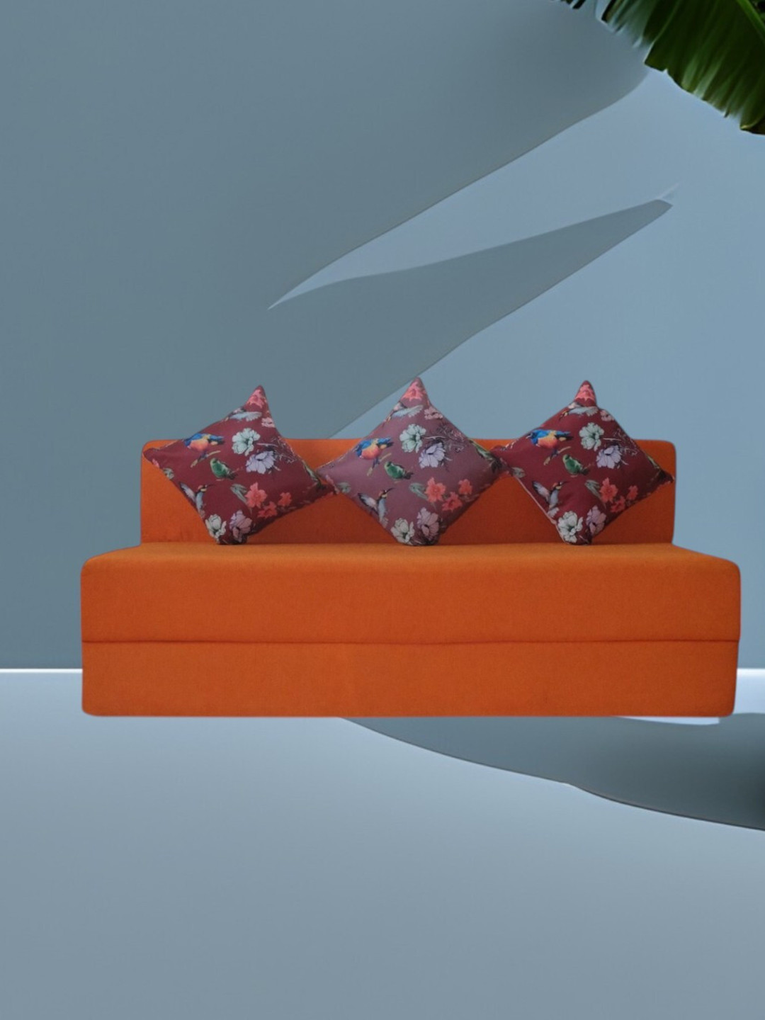 FRIENDS LIFE Orange & Brown 3 Seater Comfort Sofa Cum Bed With Pillows