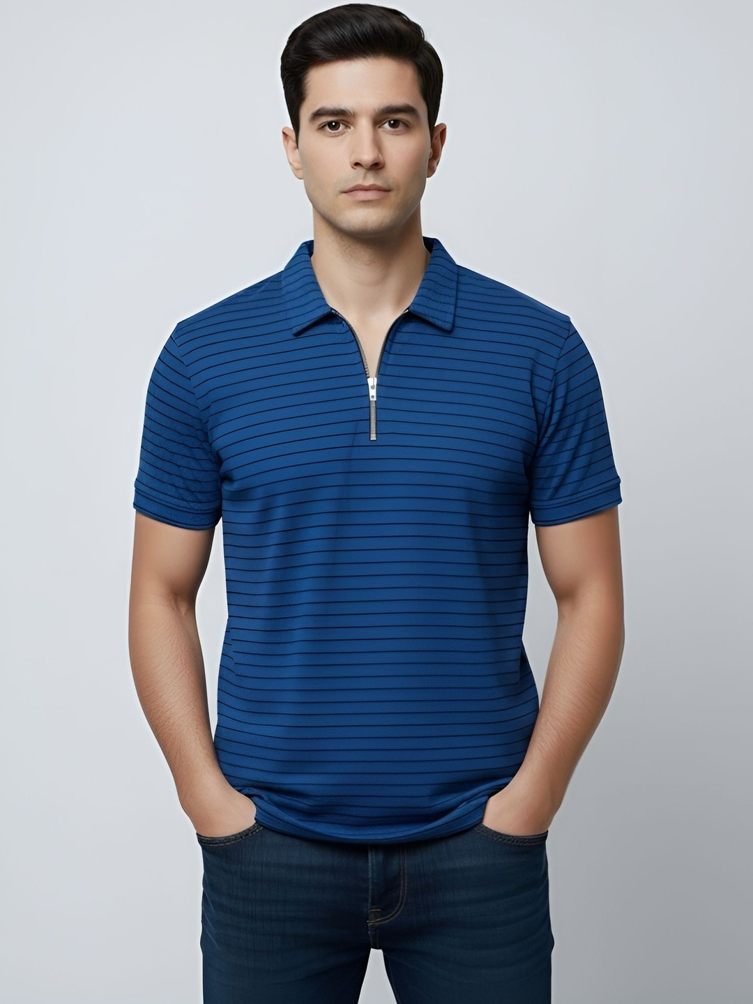 PTVIZE Men Striped Polo Collar T-shirt
