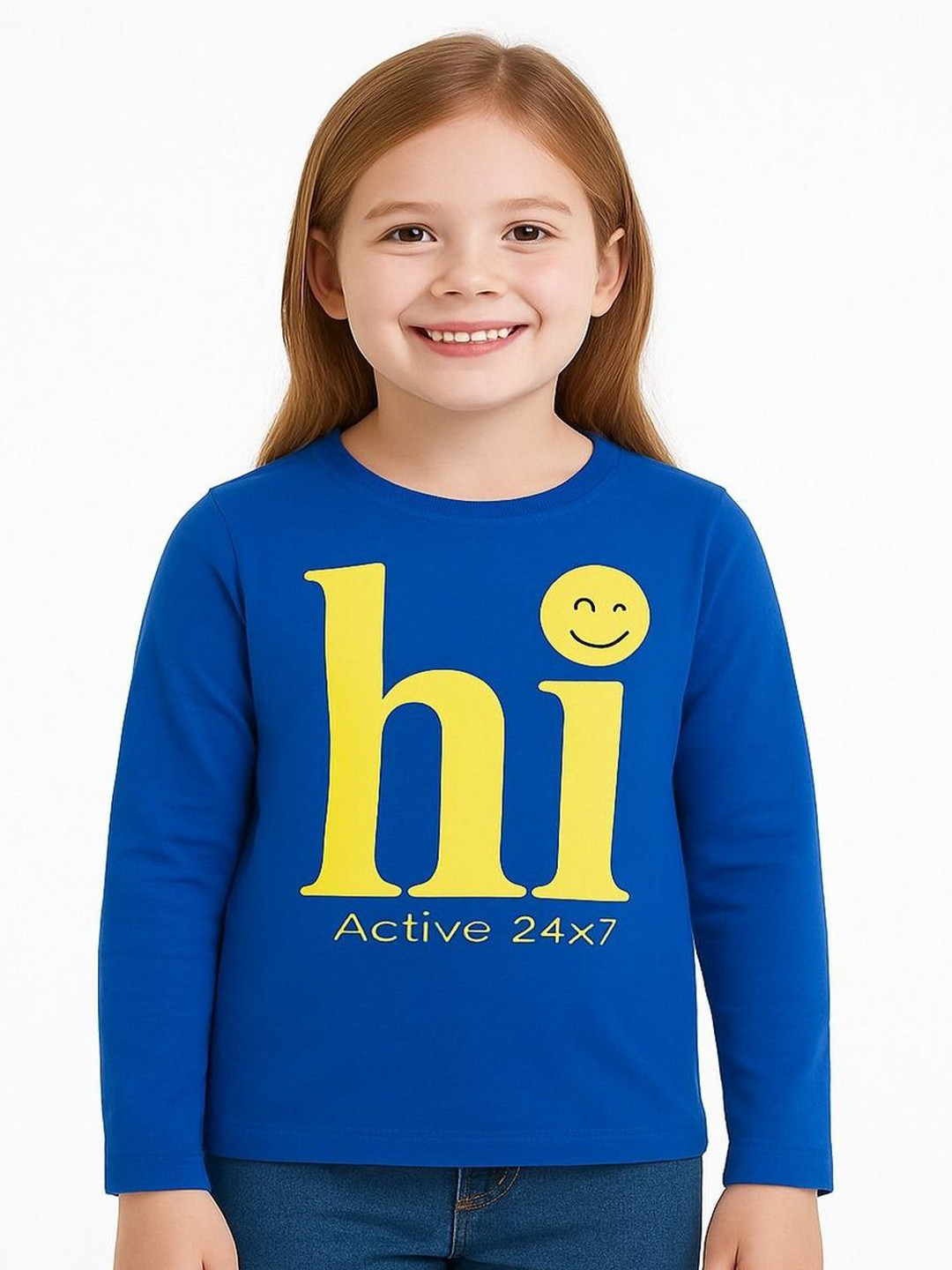 Ajmer Dresses Kids Blue Typography Printed Long Sleeves `T-shirt