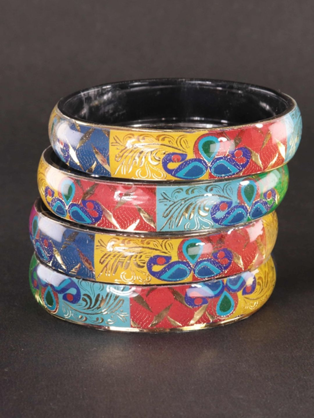 ZULKA Set Of 4 Printed Kada Glass Bangles
