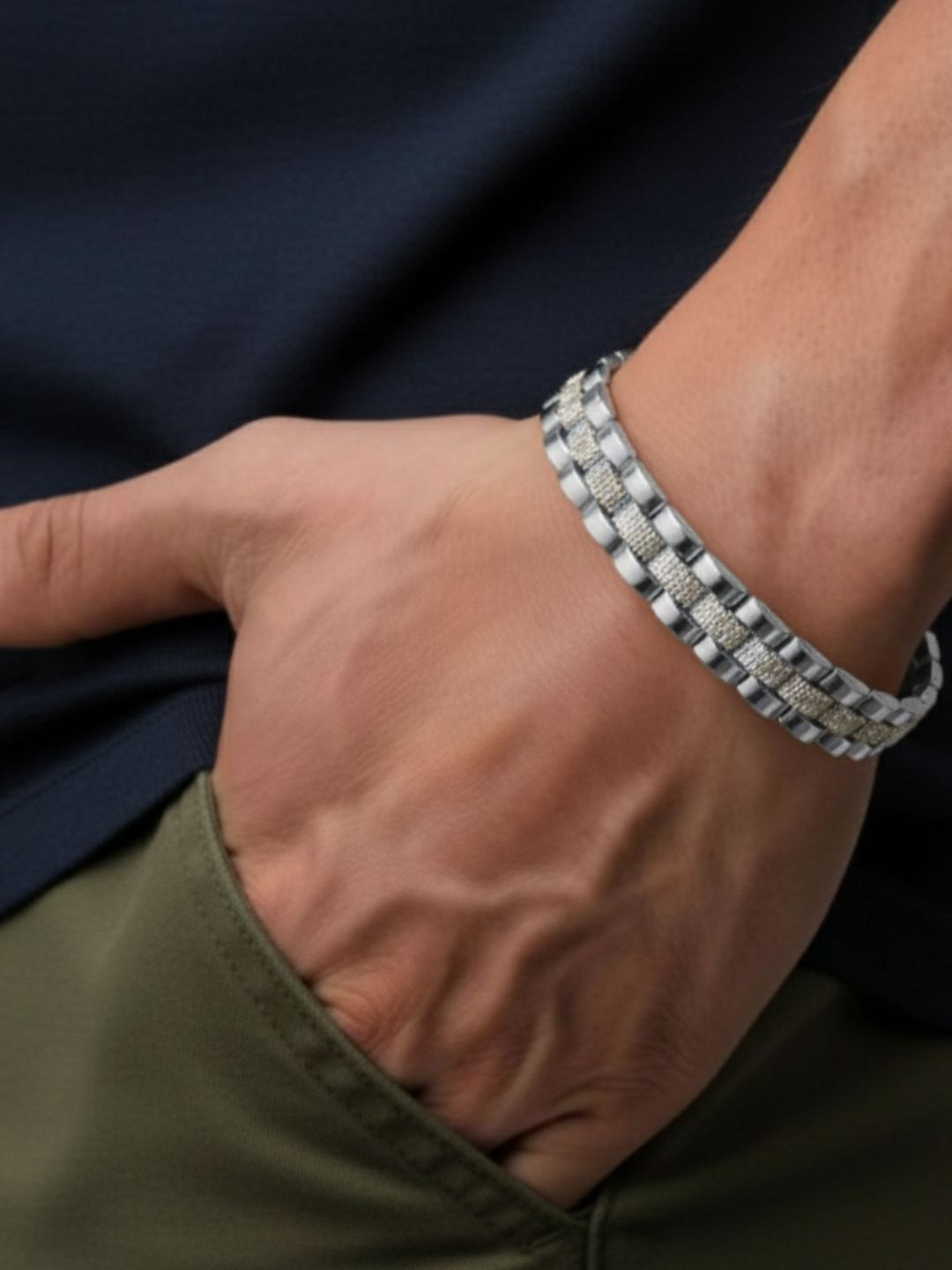 RKB Sales Stainless Steel Silver-Plated Cuff Bracelet