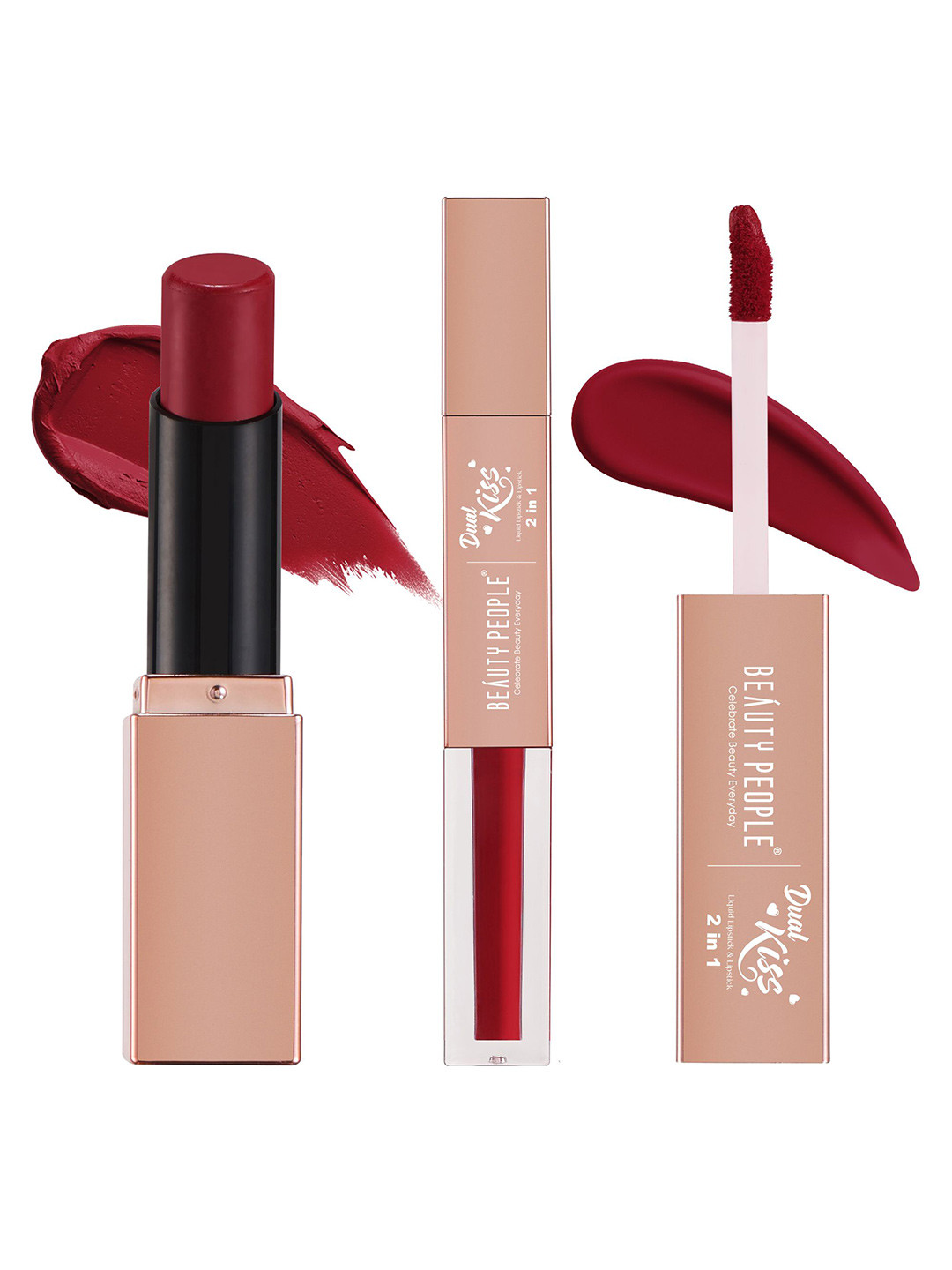 Beauty People Dual Kiss 2-In-1 Matte Liquid Lipstick- 3.8 g + 4 ml- Fiery Red