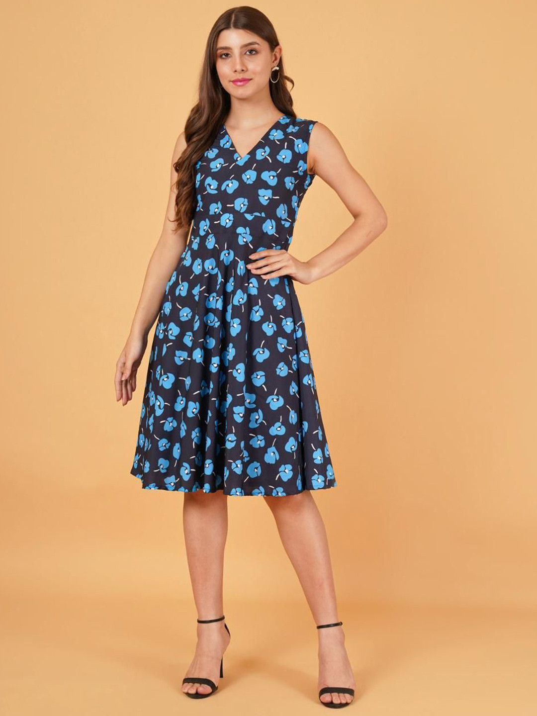 Magnetism Floral Print Crepe Fit & Flare Dress