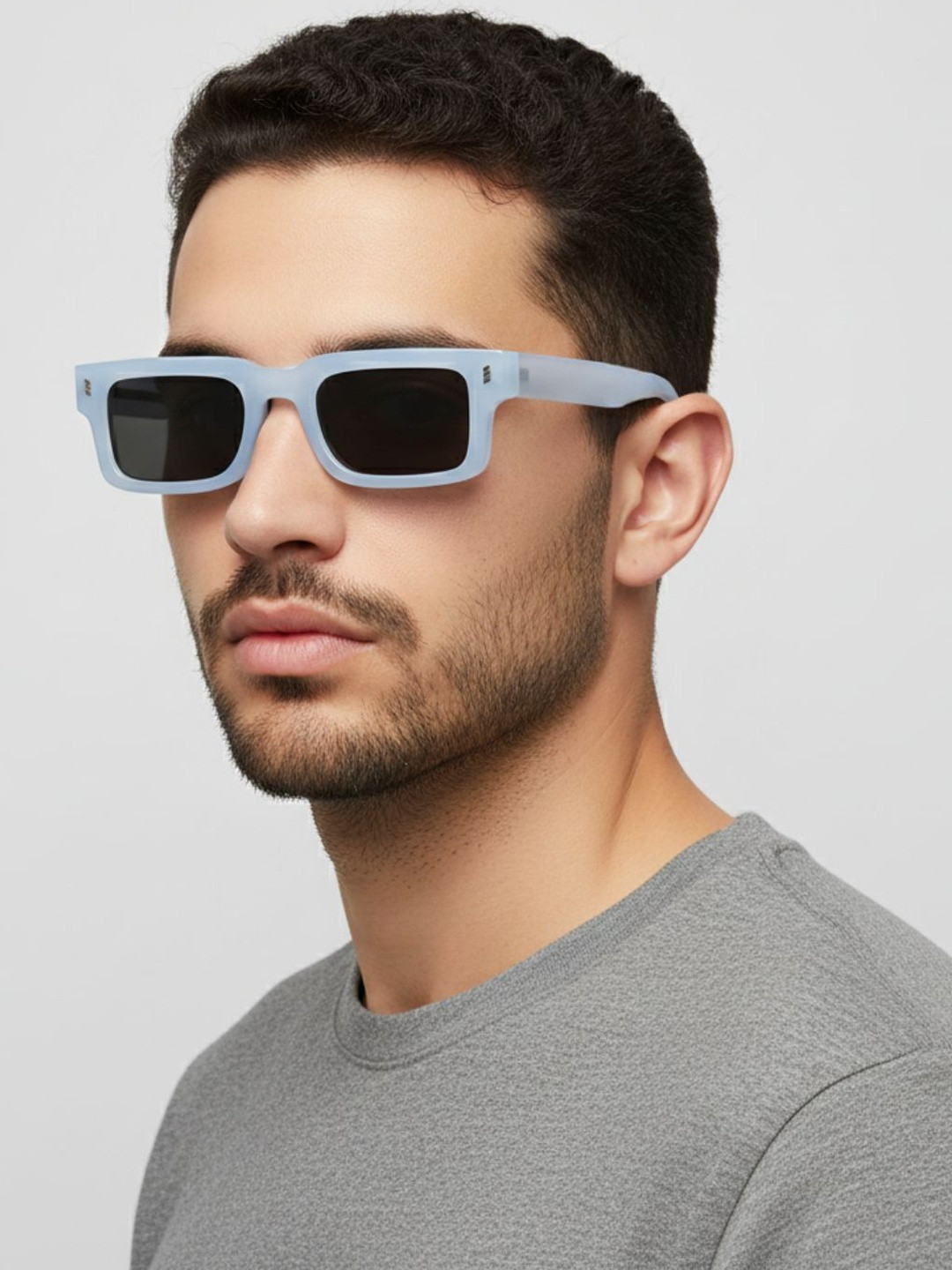 goglassic Men Rectangle Sunglasses with UV Protected Lens LUCIFER-AQUA-BLACK