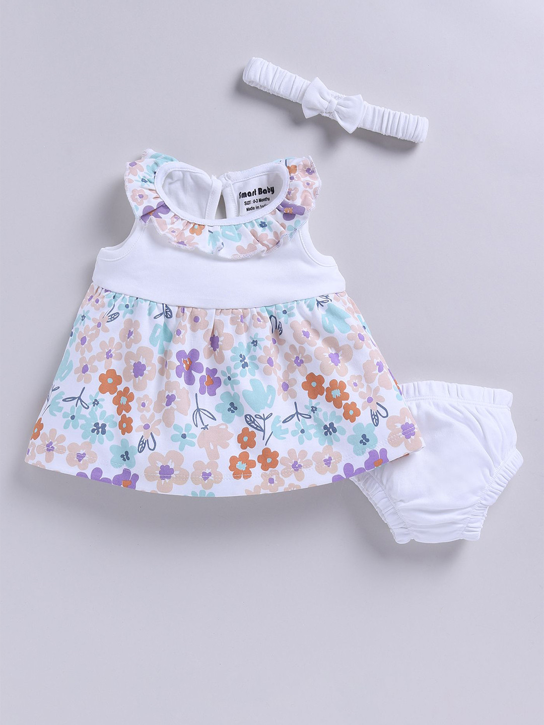 Smart Baby Girls Floral Printed Sleeveless Cotton A-Line Dress