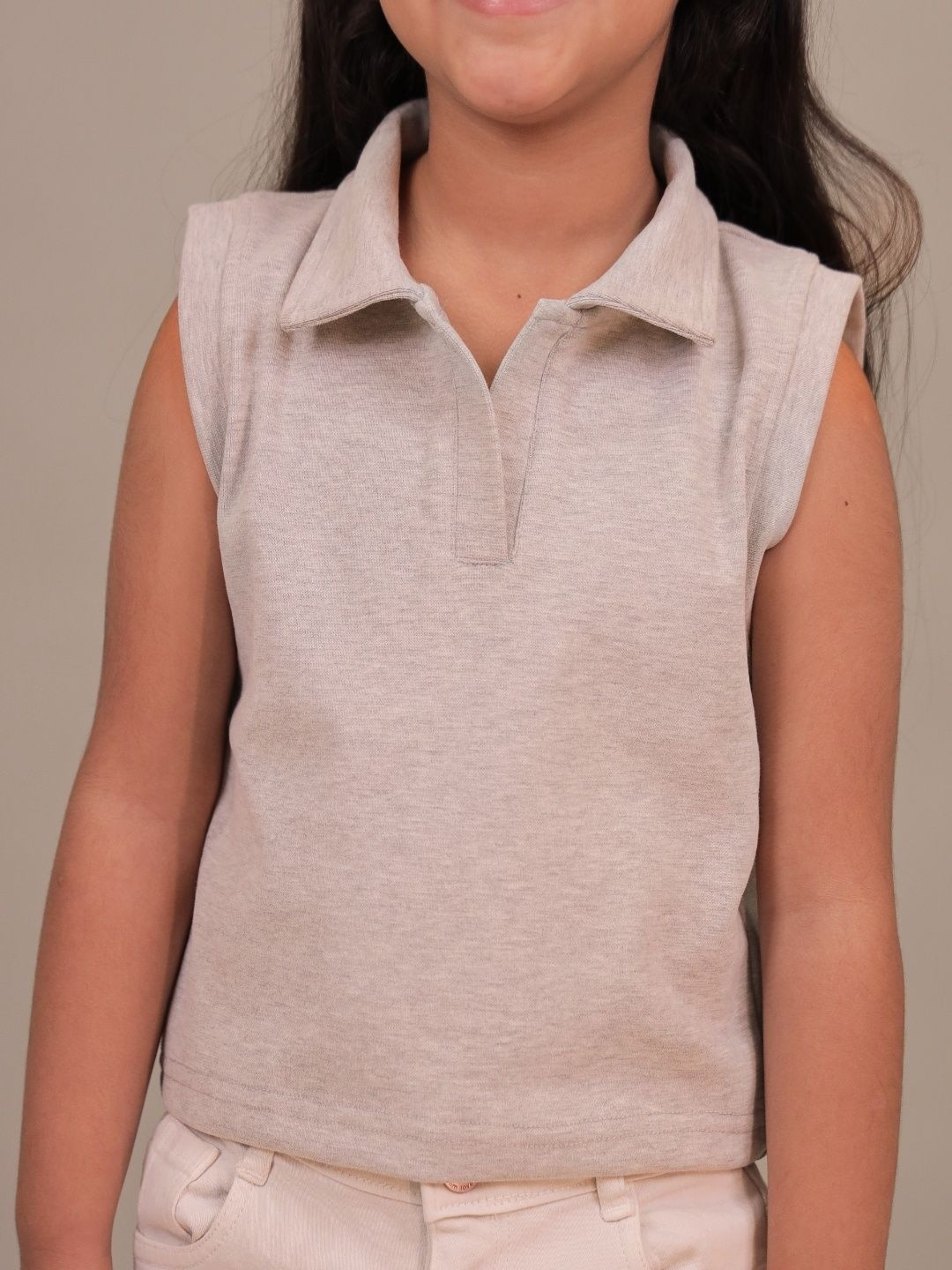 Grit N Groove Girls Shirt Collar Cotton Sleeveless Top