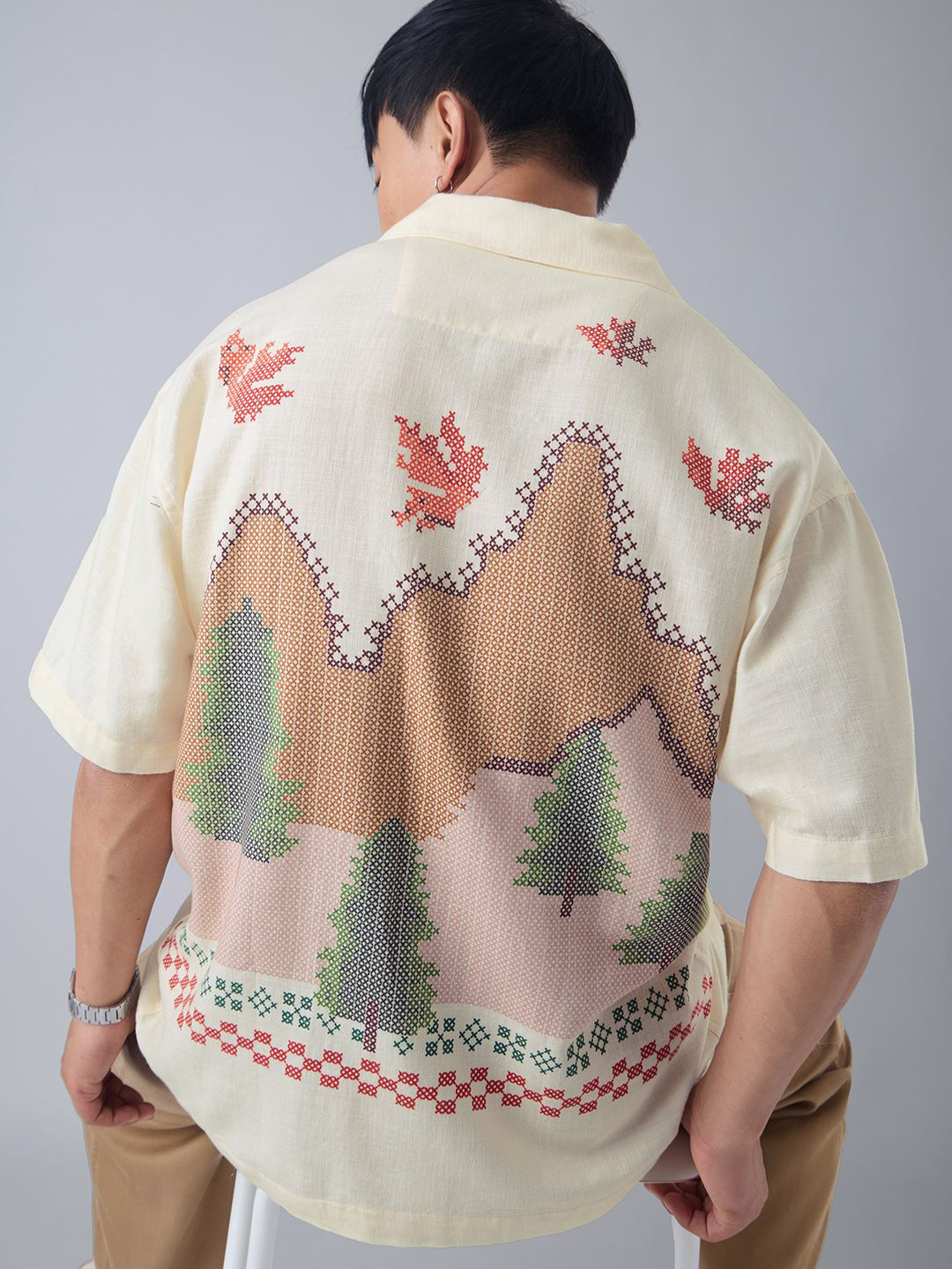 The Souled Store Autumn Floral Printed Spread Collar Casual Pure Cotton Oversized Shirt