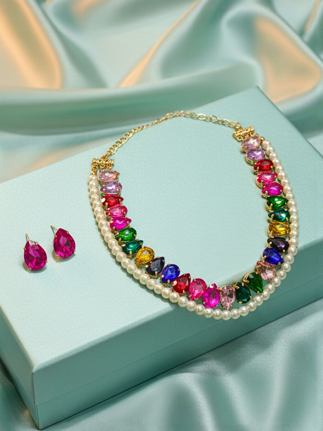 MANSIYAORANGE American Diamond & Cubic Zirconia-Studded Jewellery Set