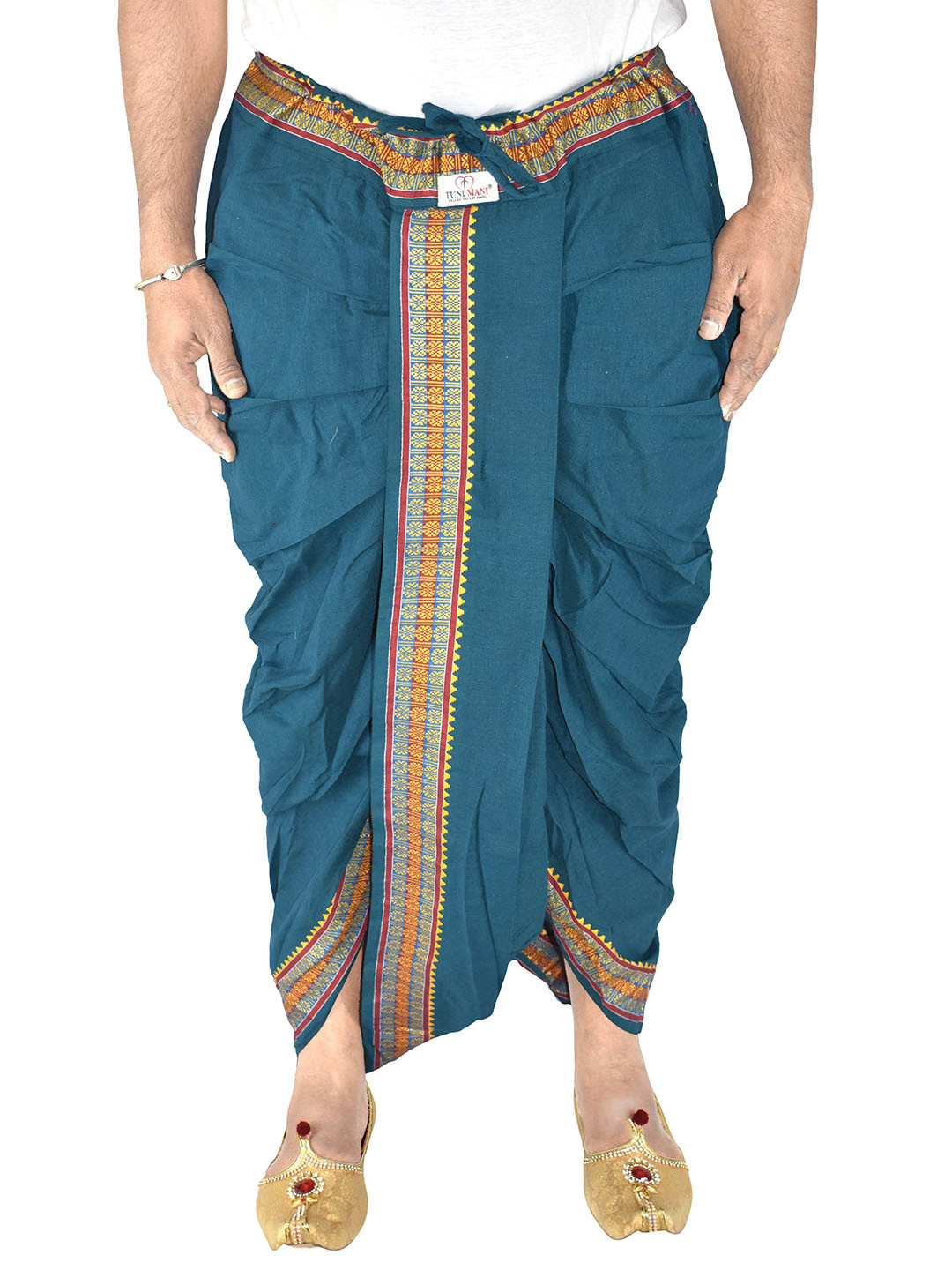 TUNI MANI Men Woven Design Border Cotton Dhoti