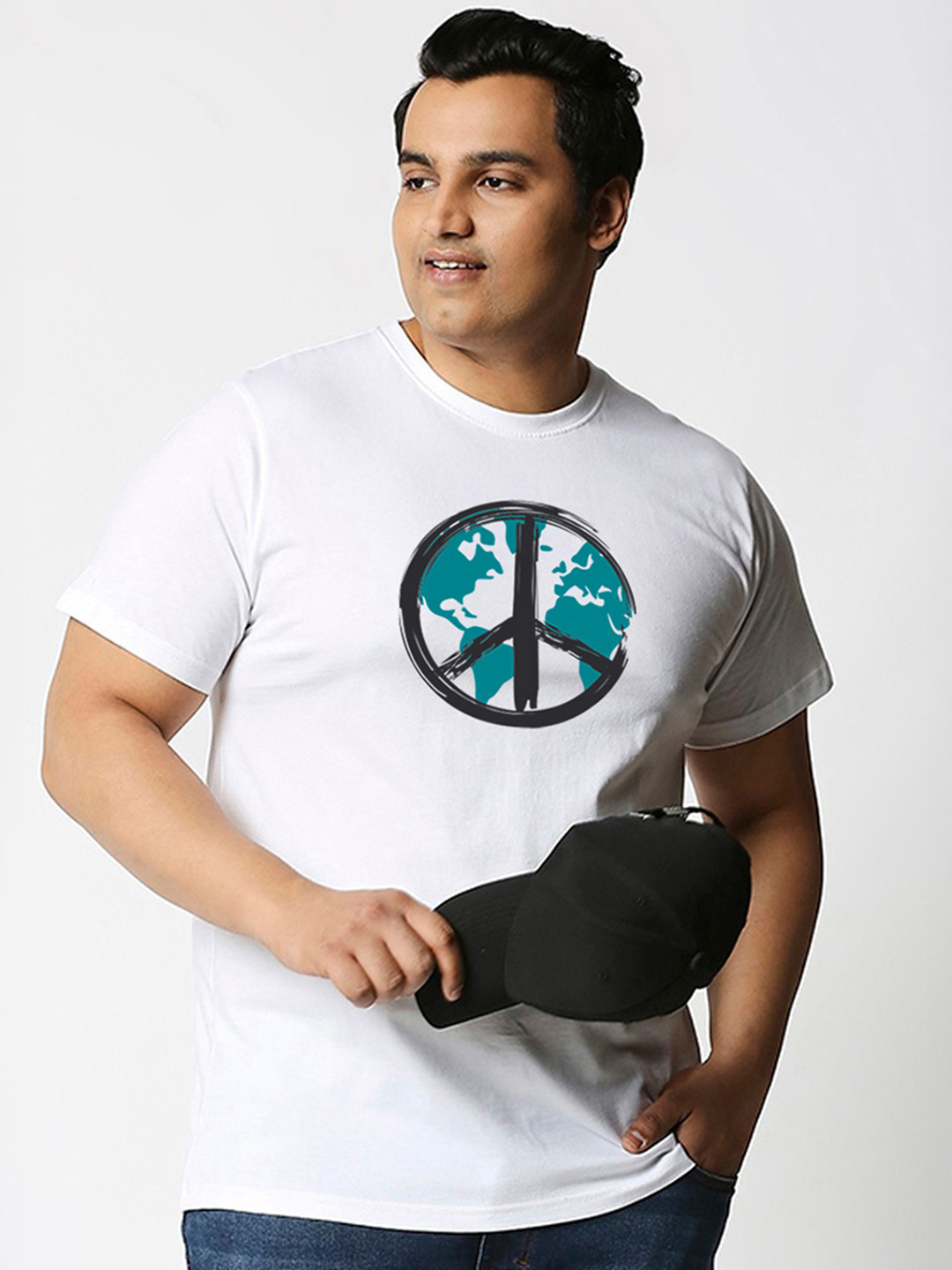 Bewakoof Plus Men Plus Size White Printed T-shirt