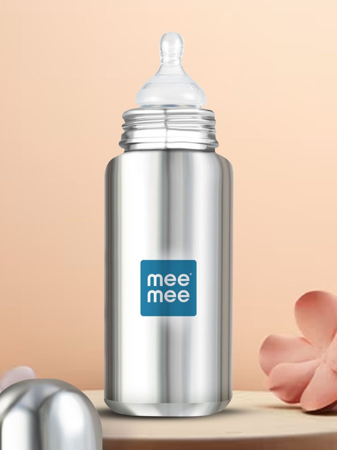 MeeMee Infants Grey & Blue Printed Anti-Colic Stainless Steel Feeding Bottle