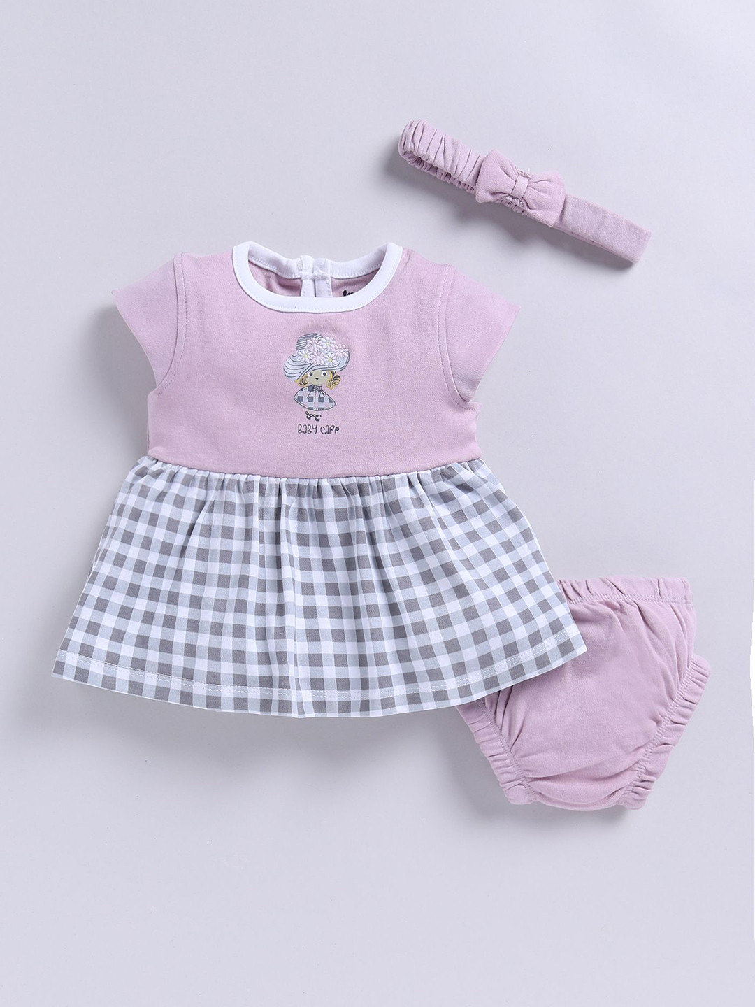 Smart Baby Girls Round Neck Checked Print Cotton A-Line Dress