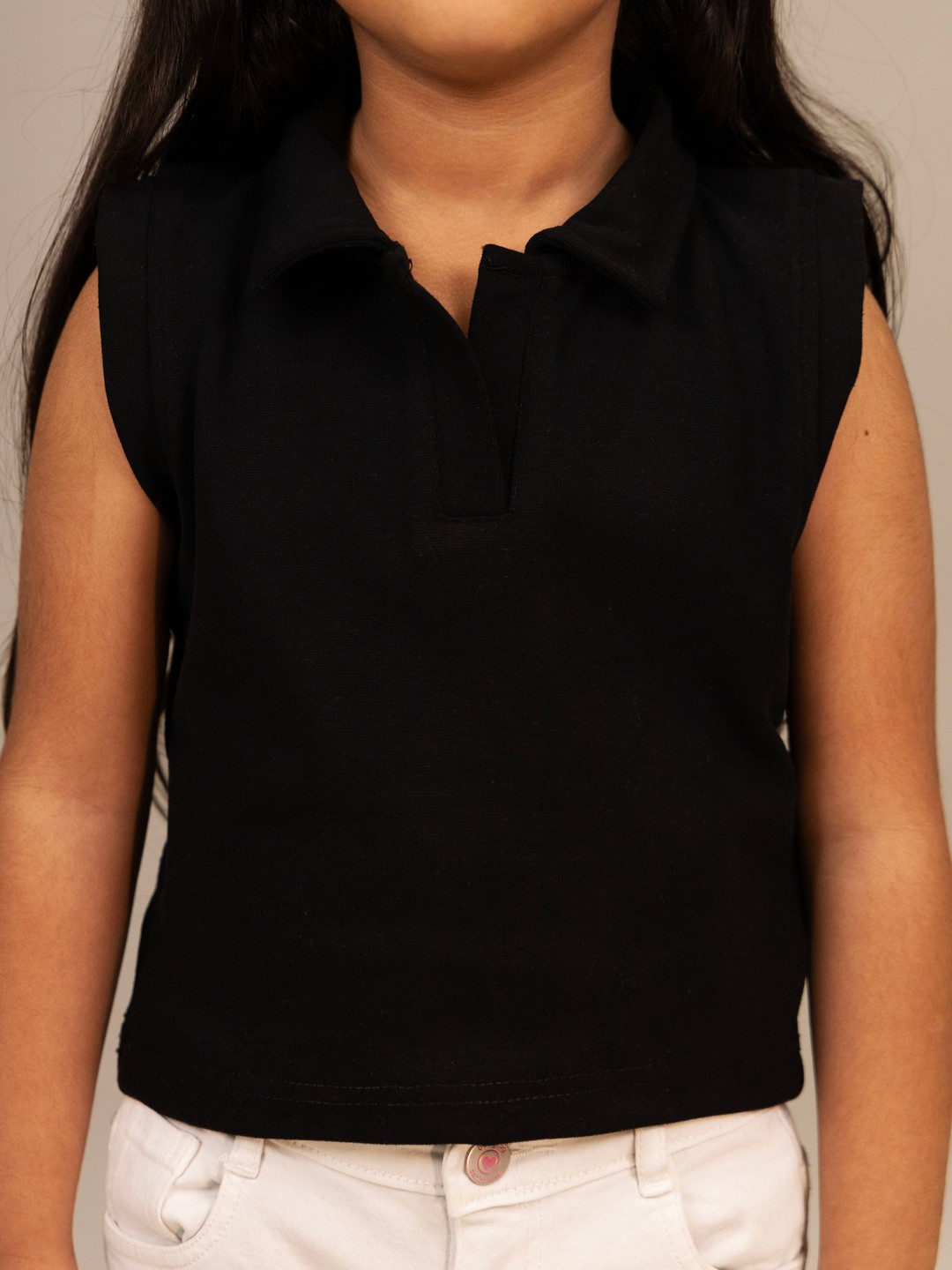 Grit N Groove Girls Shirt Collar Cotton Sleeveless Top