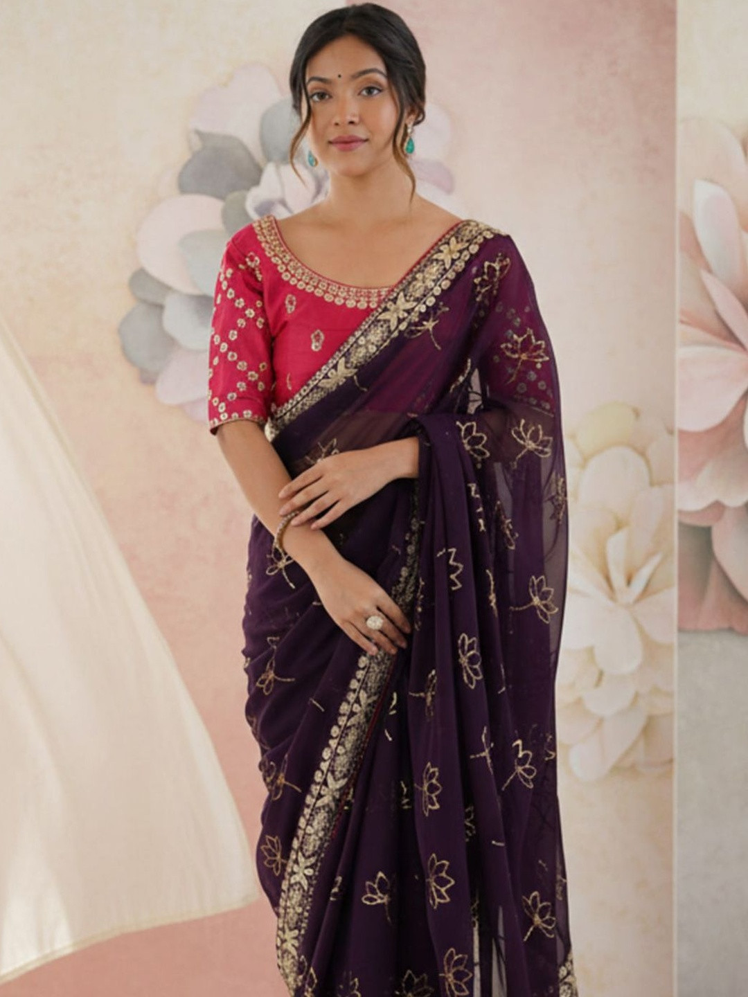 Saree mall Embellished Zari Poly Georgette Heavy Work Sarees