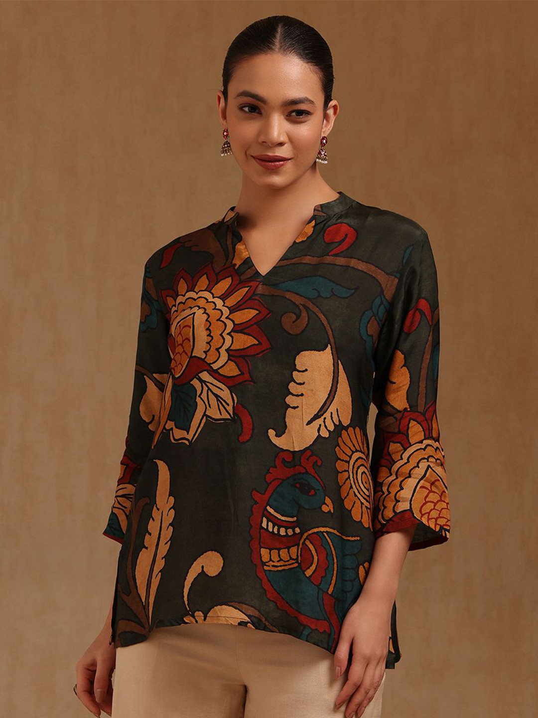 Soch Women Kalamkari Print Muslin Mandarin Collar Tunic