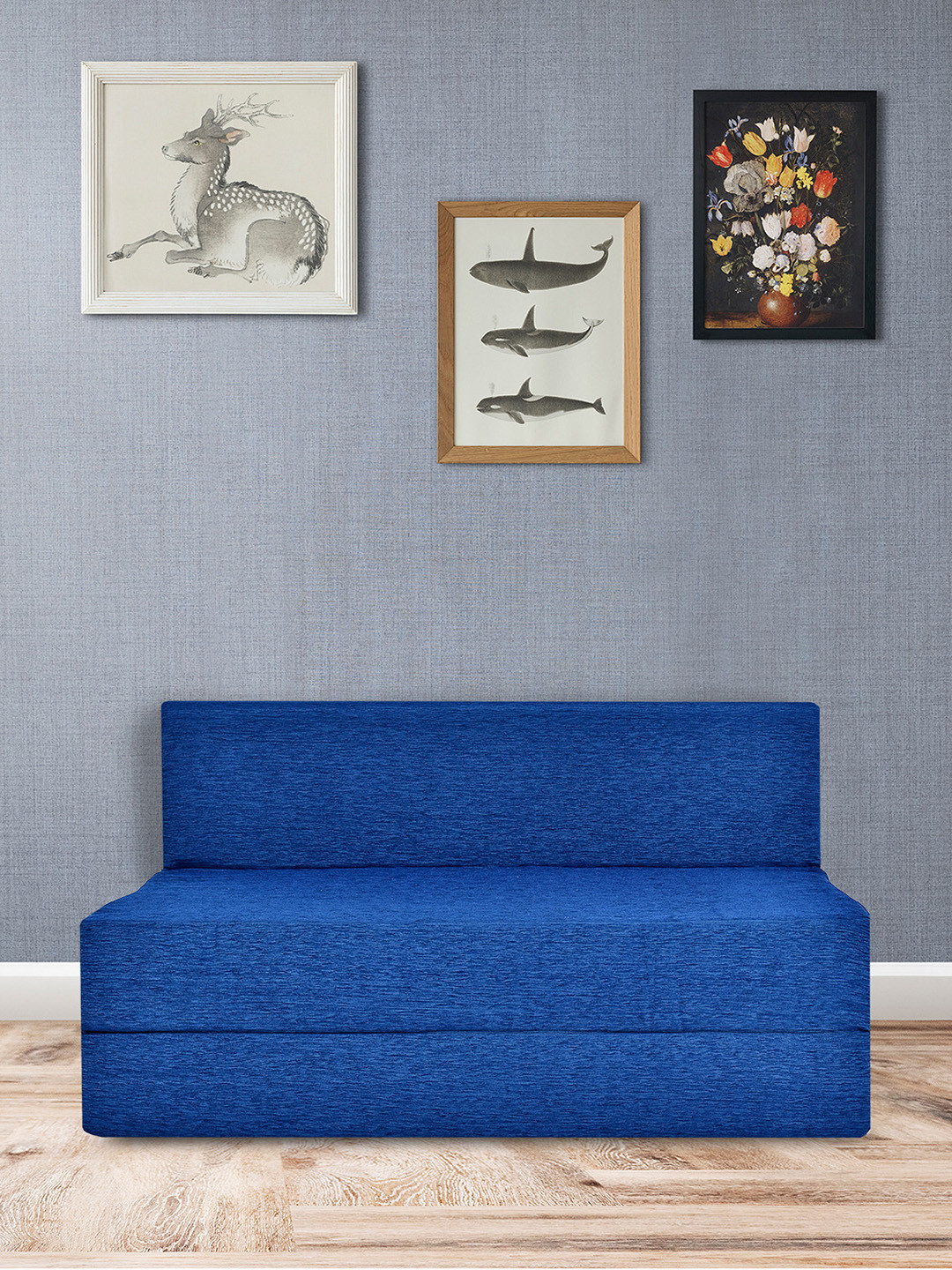 FRIENDS LIFE Blue 2 Seater Matte-Finished Comfort For All Sofa Cum Bed With 2 Pillows