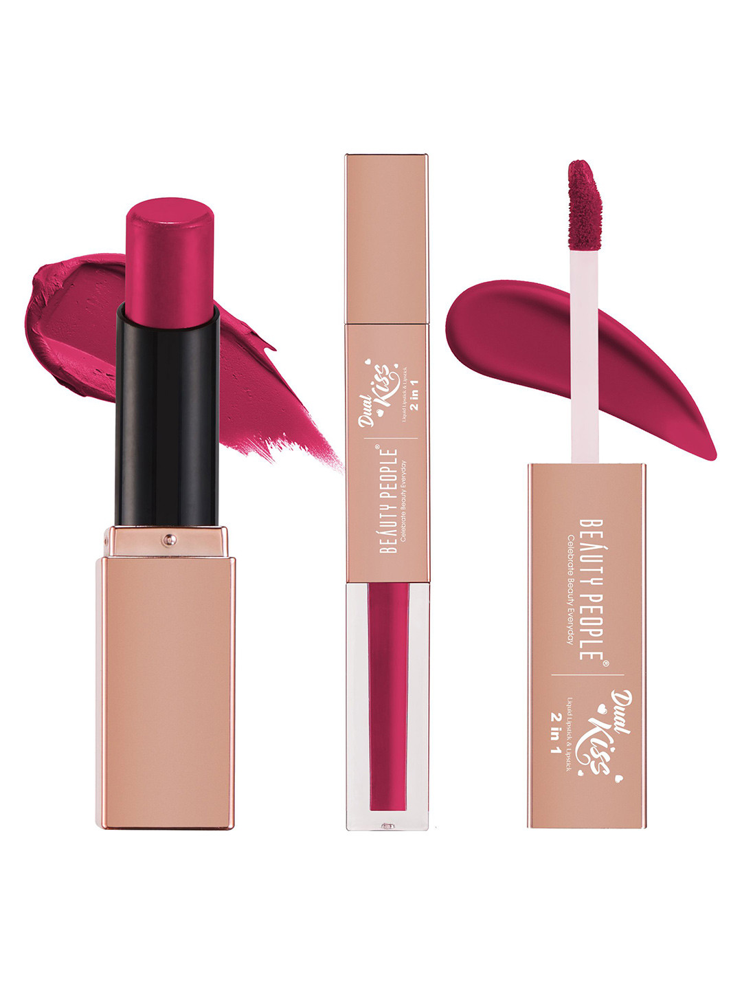 Beauty People Dual Kiss 2-In-1 Matte Liquid Lipstick- 3.8 g + 4 ml- Rose Wine