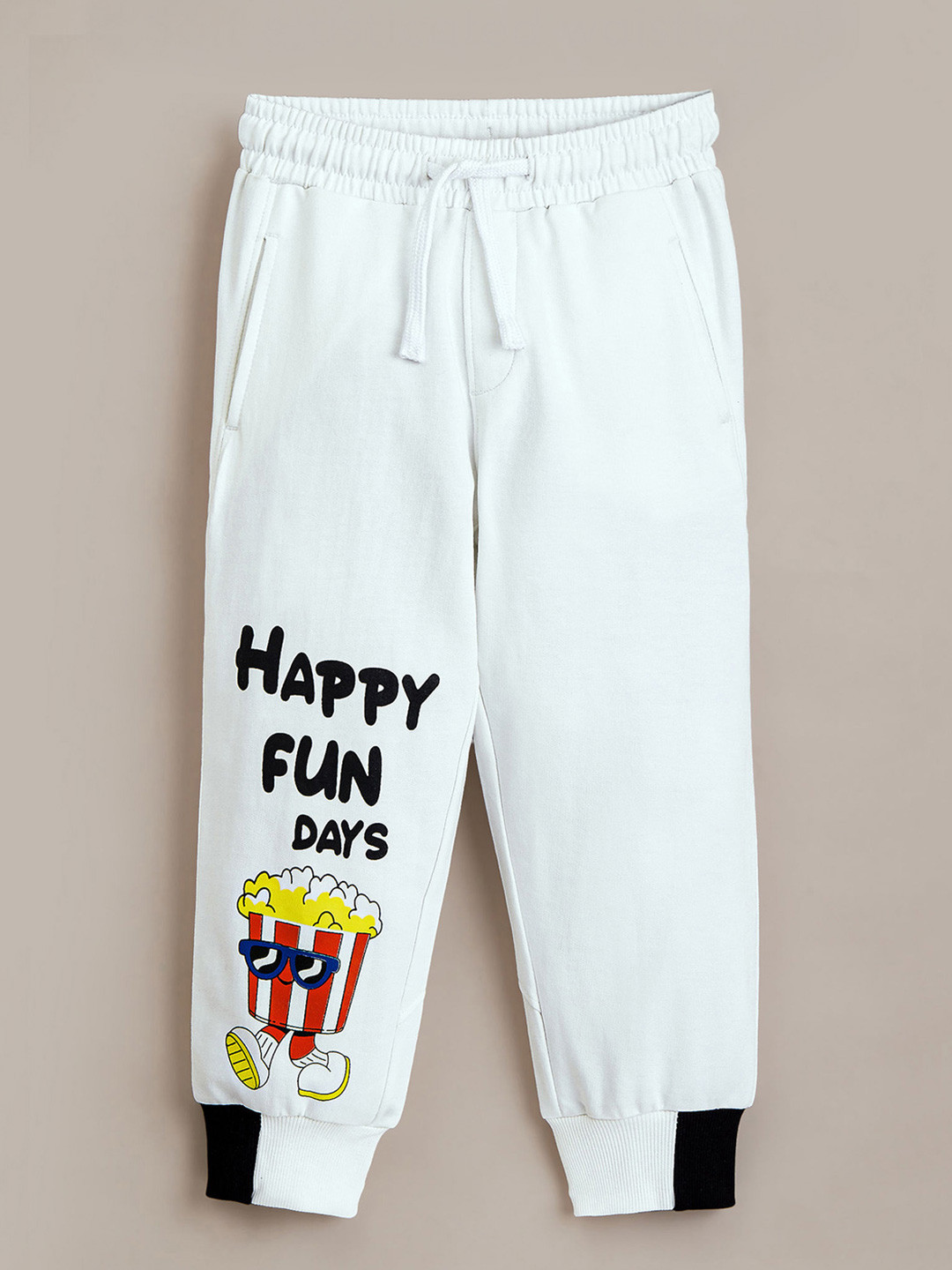 Hopscotch Girls White Cotton Popcorn Printed Track Pant