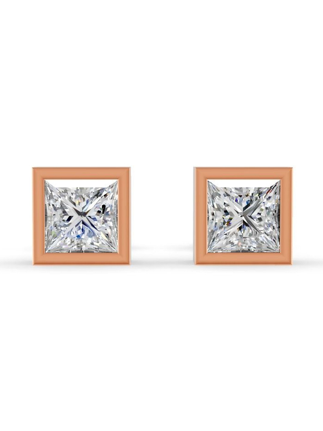 Forever Jewels 14K Rose Gold Plated 3Ct Princess Cut Moissanite Bezel Set Stud