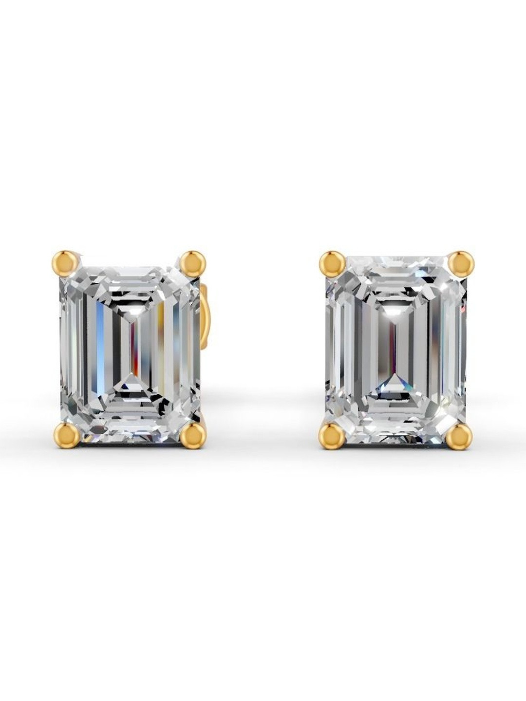 Forever Jewels Sterling Silver 14K Gold Plated Moissanite Studded Rectangle Shaped Studs
