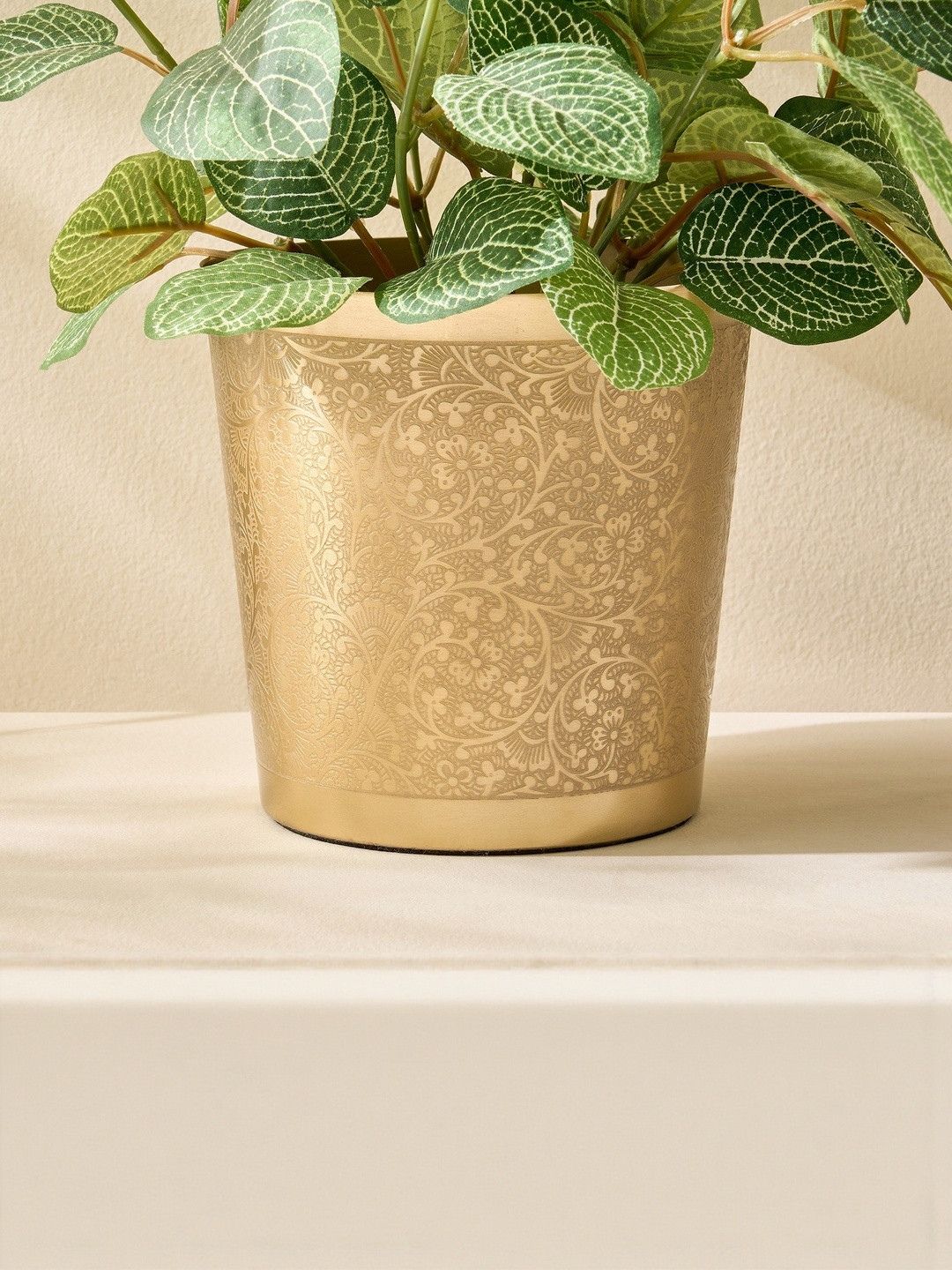 Home Centre Austin Gold Metal Etched Planters