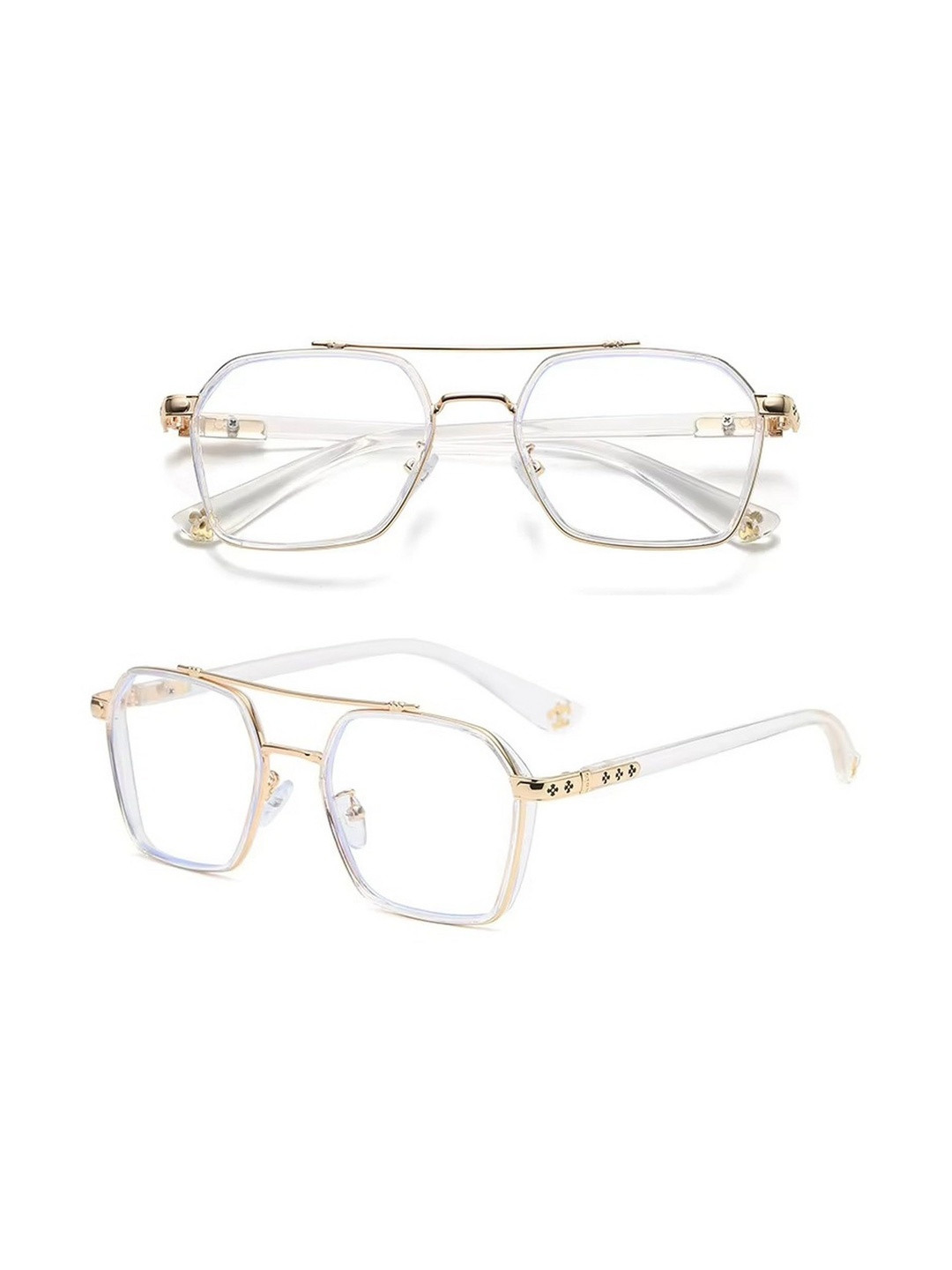 LIZA ANGEL Unisex Clear Lens & Gold-Toned Wayfarer Sunglasses with Regular Lens