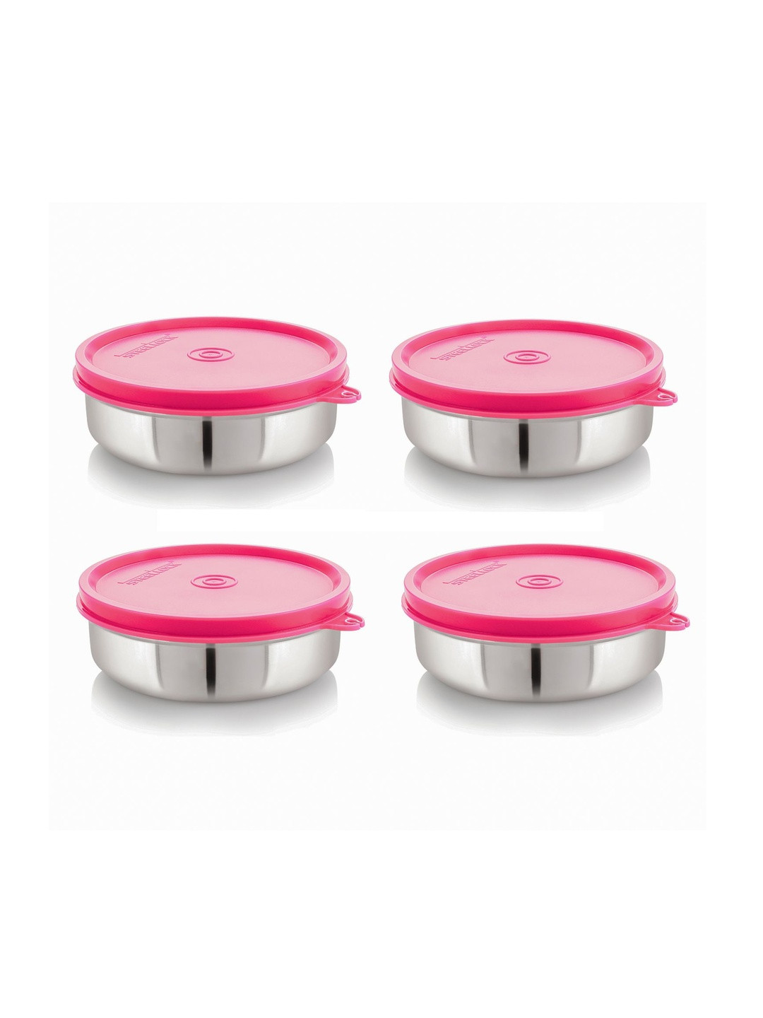 STEELLOCK Pink & Silver-Toned 4 Pieces Stainless Steel Airtight Lunch Boxs-21 Inch each